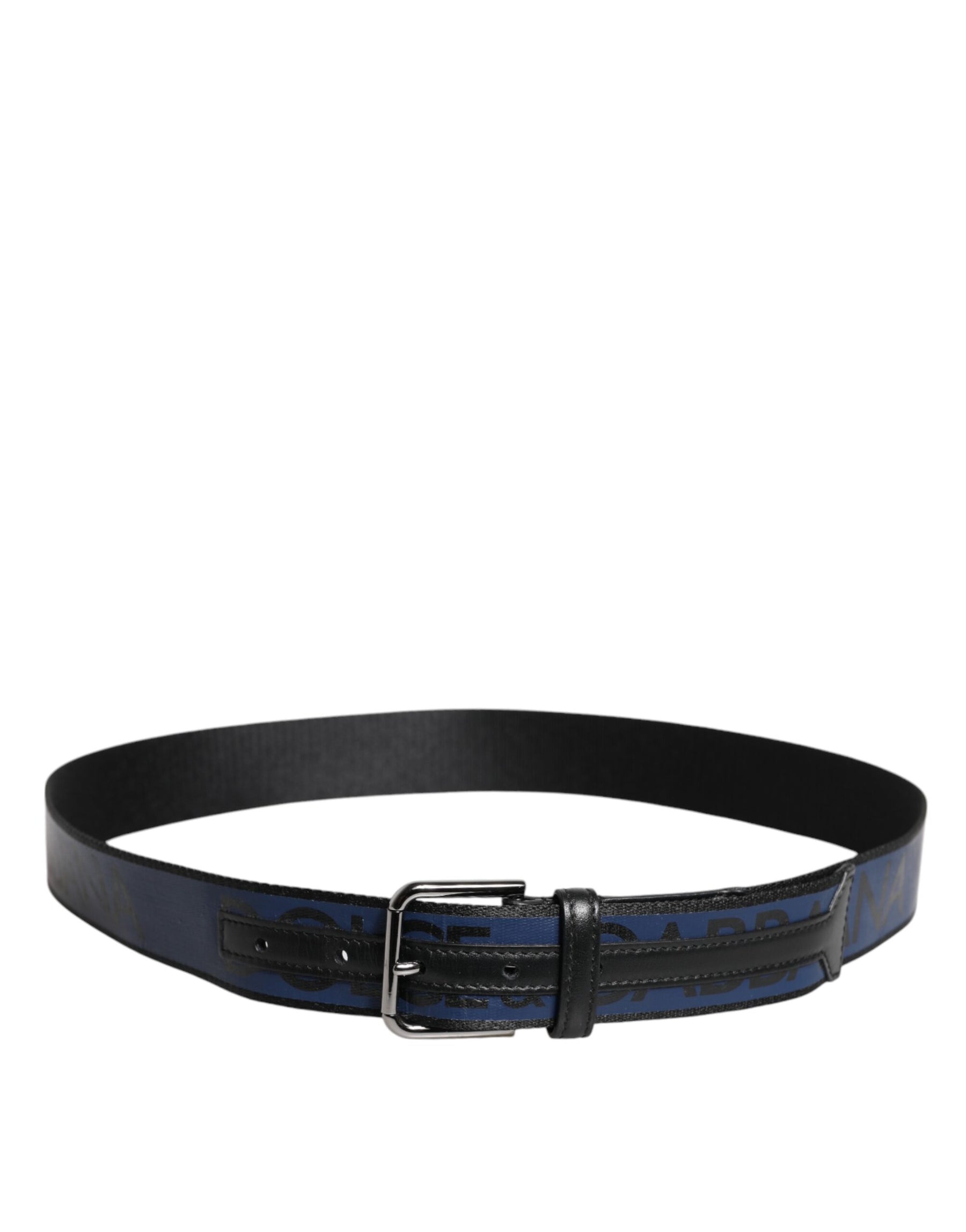 Dolce & Gabbana Black Blue Polyester Printed Metal Buckle Belt | Regal Royce