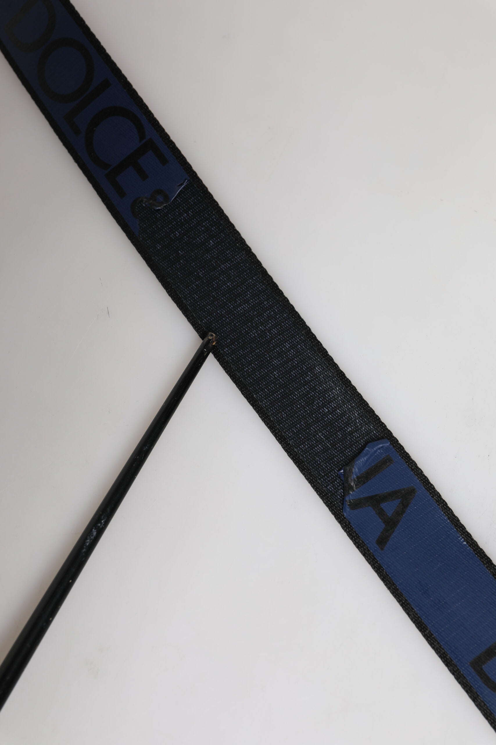 Dolce & Gabbana Black Blue Polyester Printed Metal Buckle Belt | Regal Royce