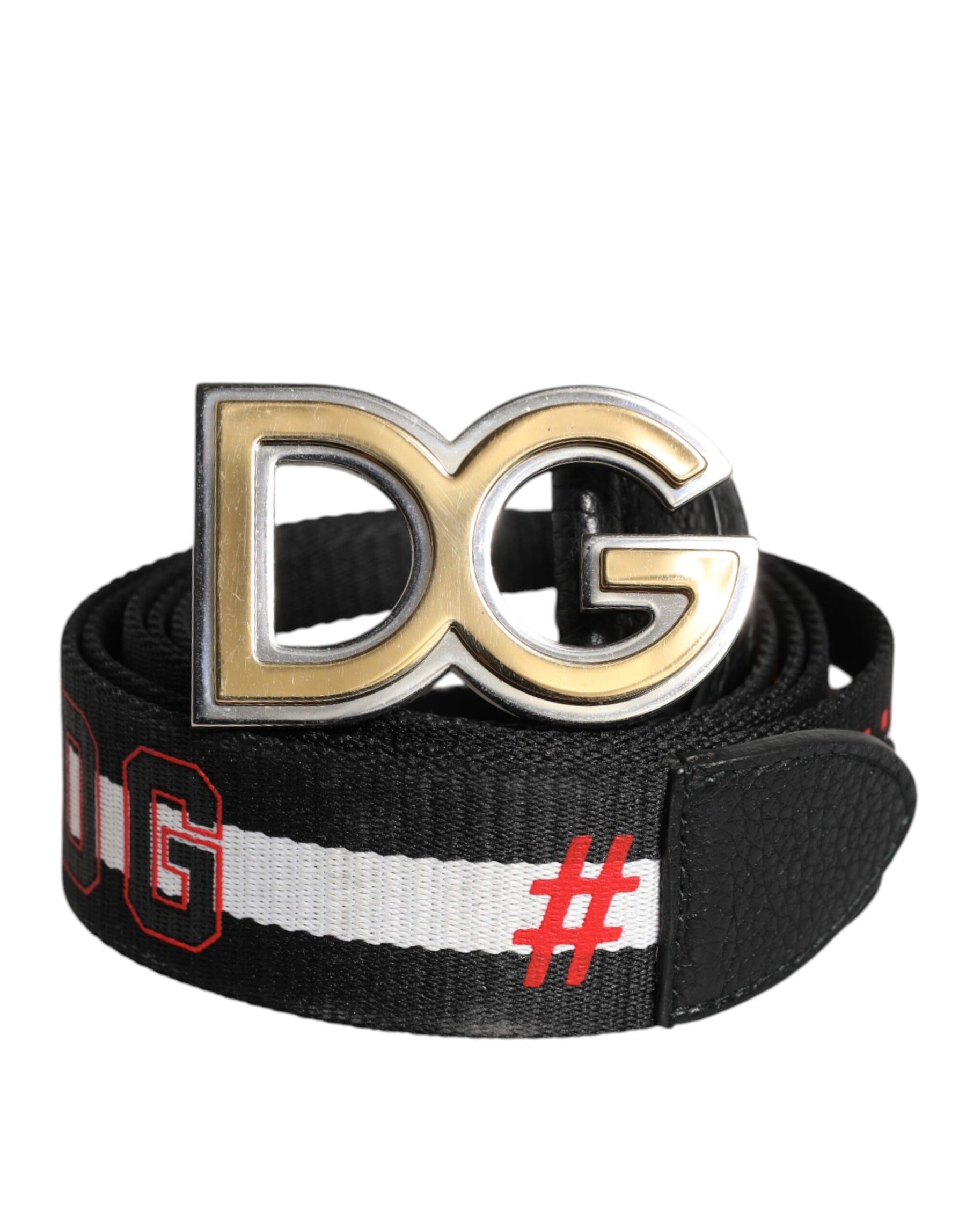 Dolce & Gabbana Black White Printed Metal Logo Buckle Belt | Regal Royce