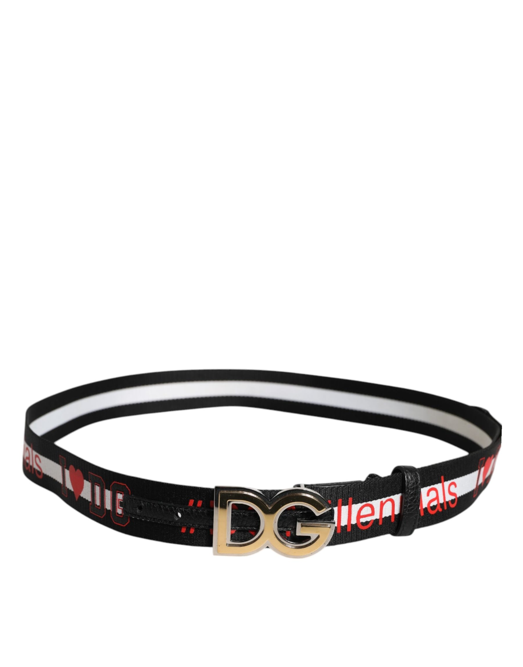 Dolce & Gabbana Black White Printed Metal Logo Buckle Belt | Regal Royce