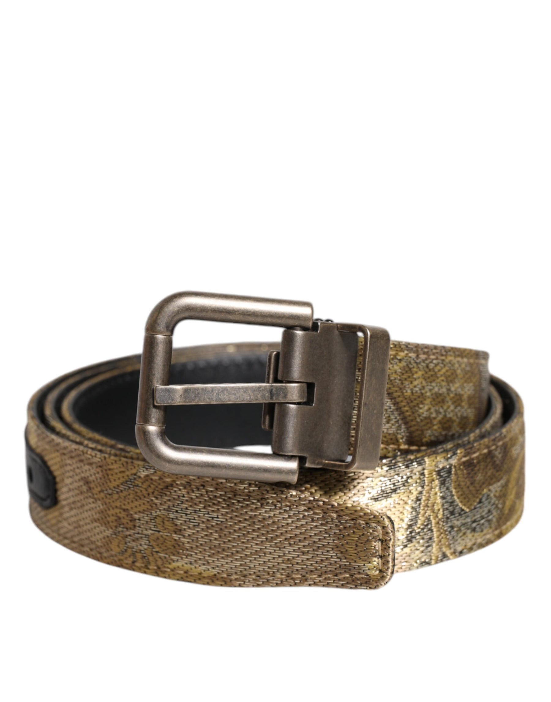 Dolce & Gabbana Gold Leather Jacquard Silver Metal Buckle Belt | Regal Royce