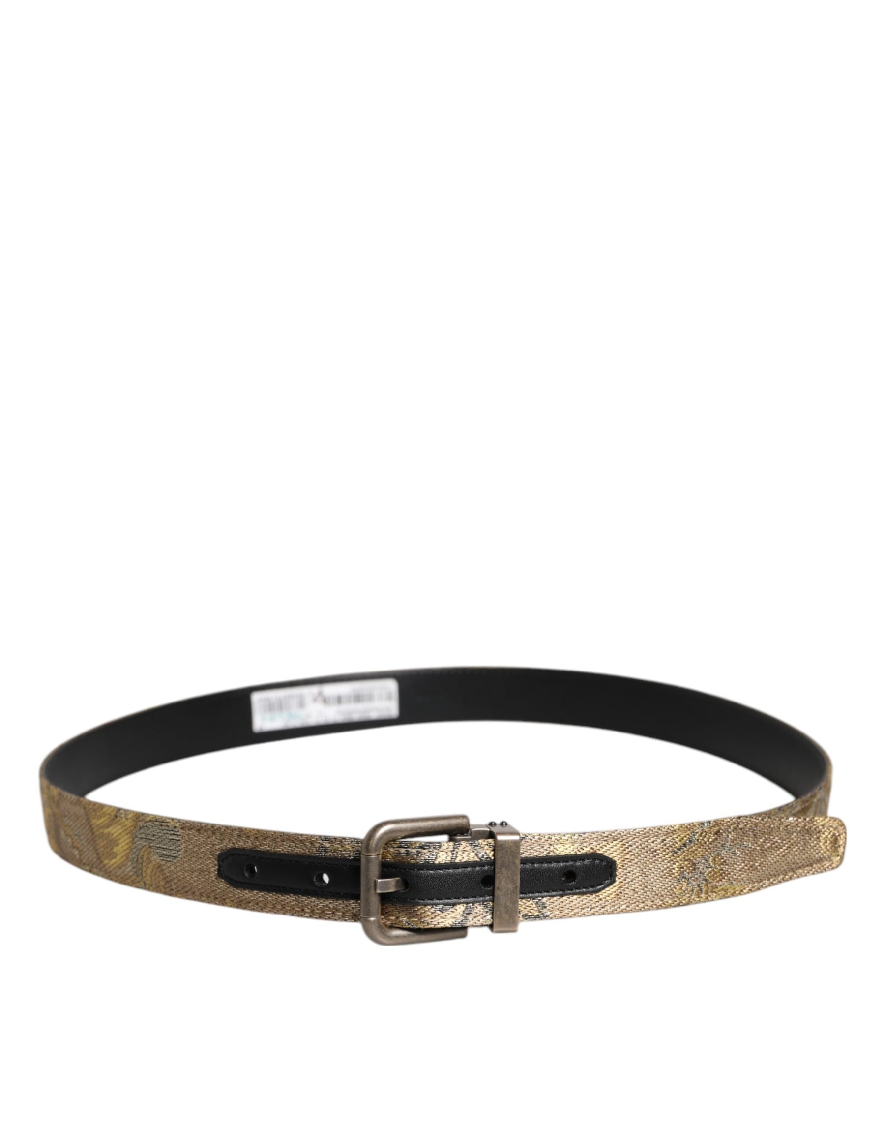 Dolce & Gabbana Gold Leather Jacquard Silver Metal Buckle Belt | Regal Royce