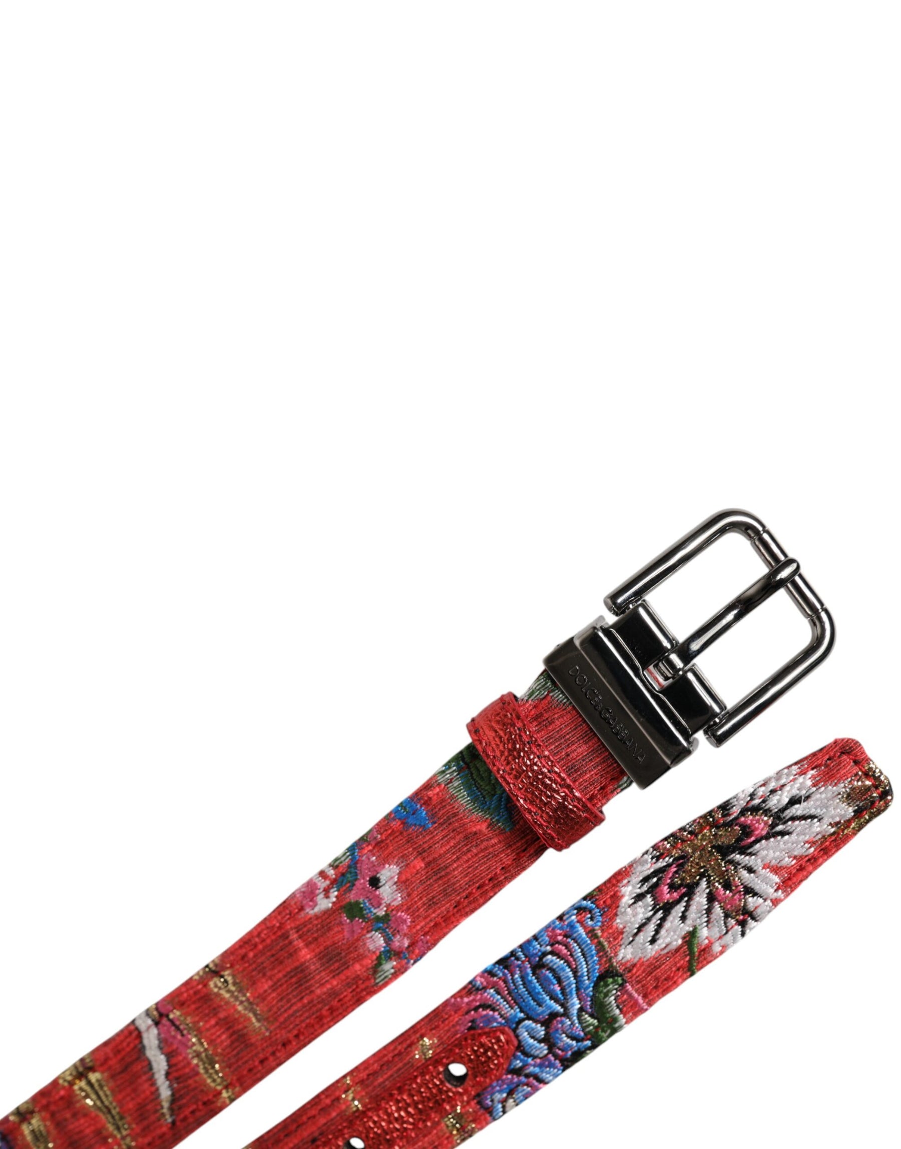 Dolce & Gabbana Red Floral DG Embellished Metal Buckle Belt | Regal Royce