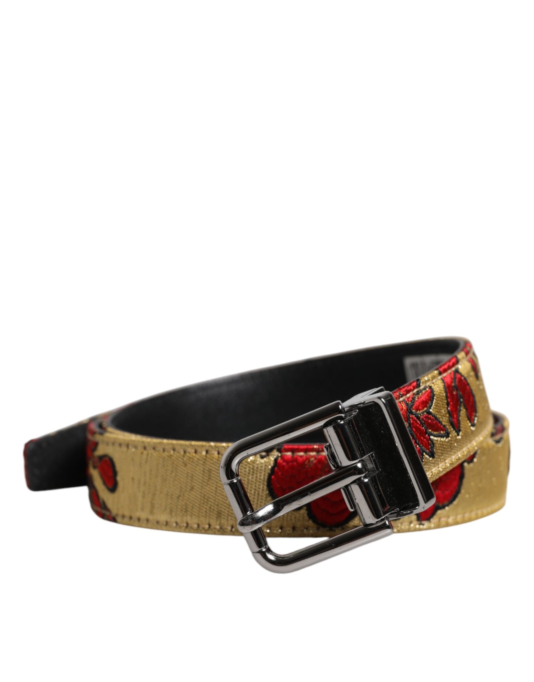 Dolce & Gabbana Gold Floral Jacquard Leather Metal Buckle Belt | Regal Royce