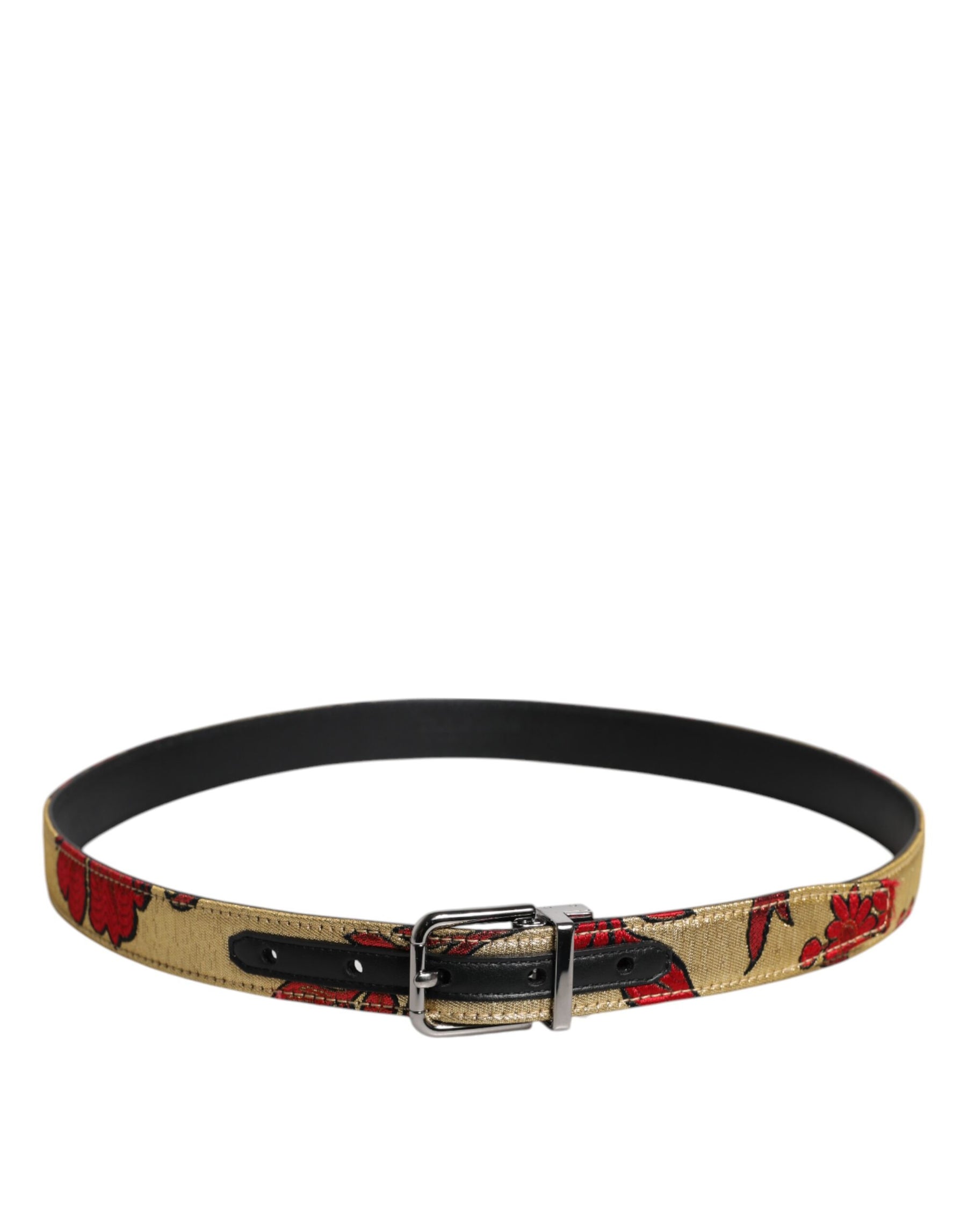 Dolce & Gabbana Gold Floral Jacquard Leather Metal Buckle Belt | Regal Royce