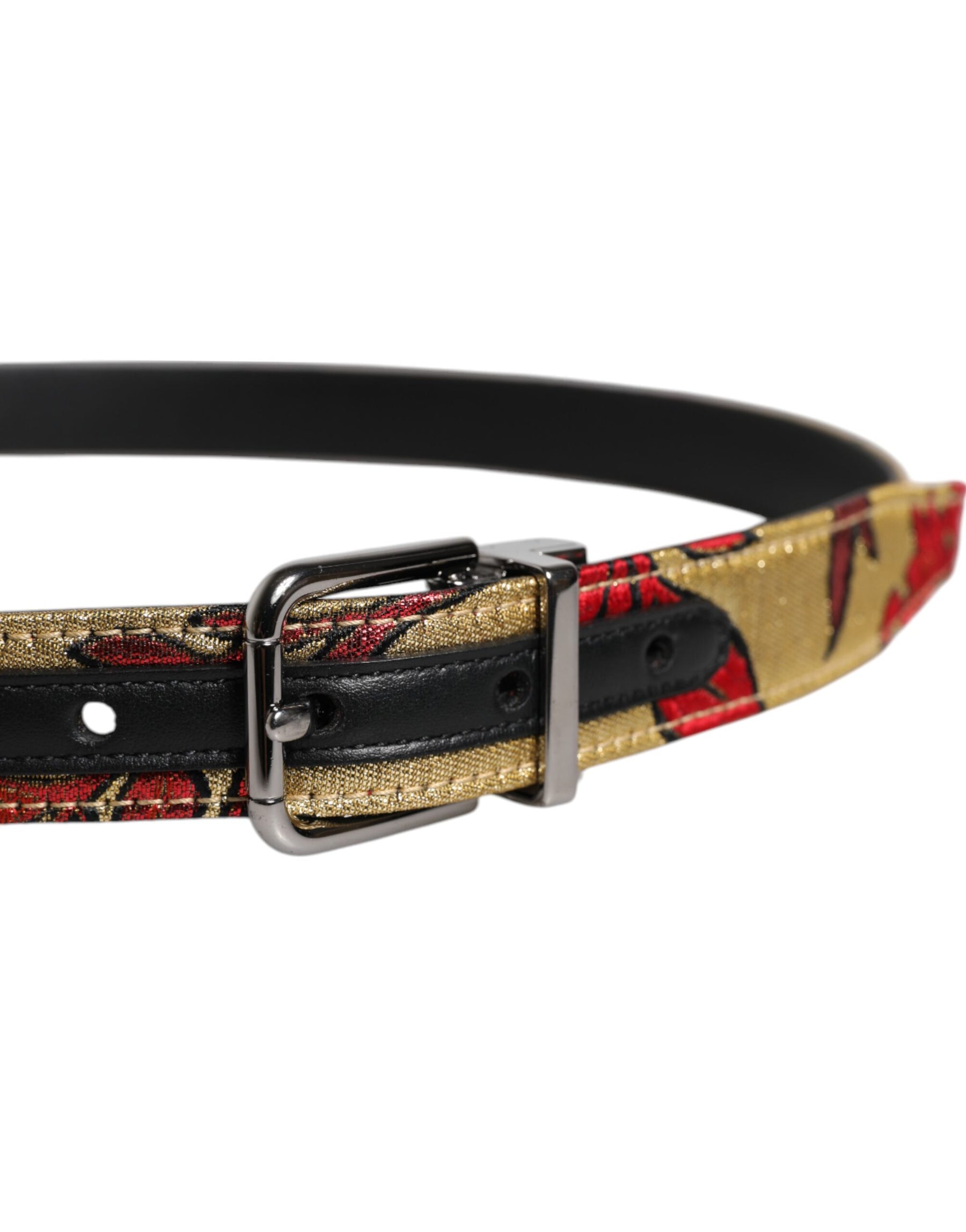 Dolce & Gabbana Gold Floral Jacquard Leather Metal Buckle Belt | Regal Royce