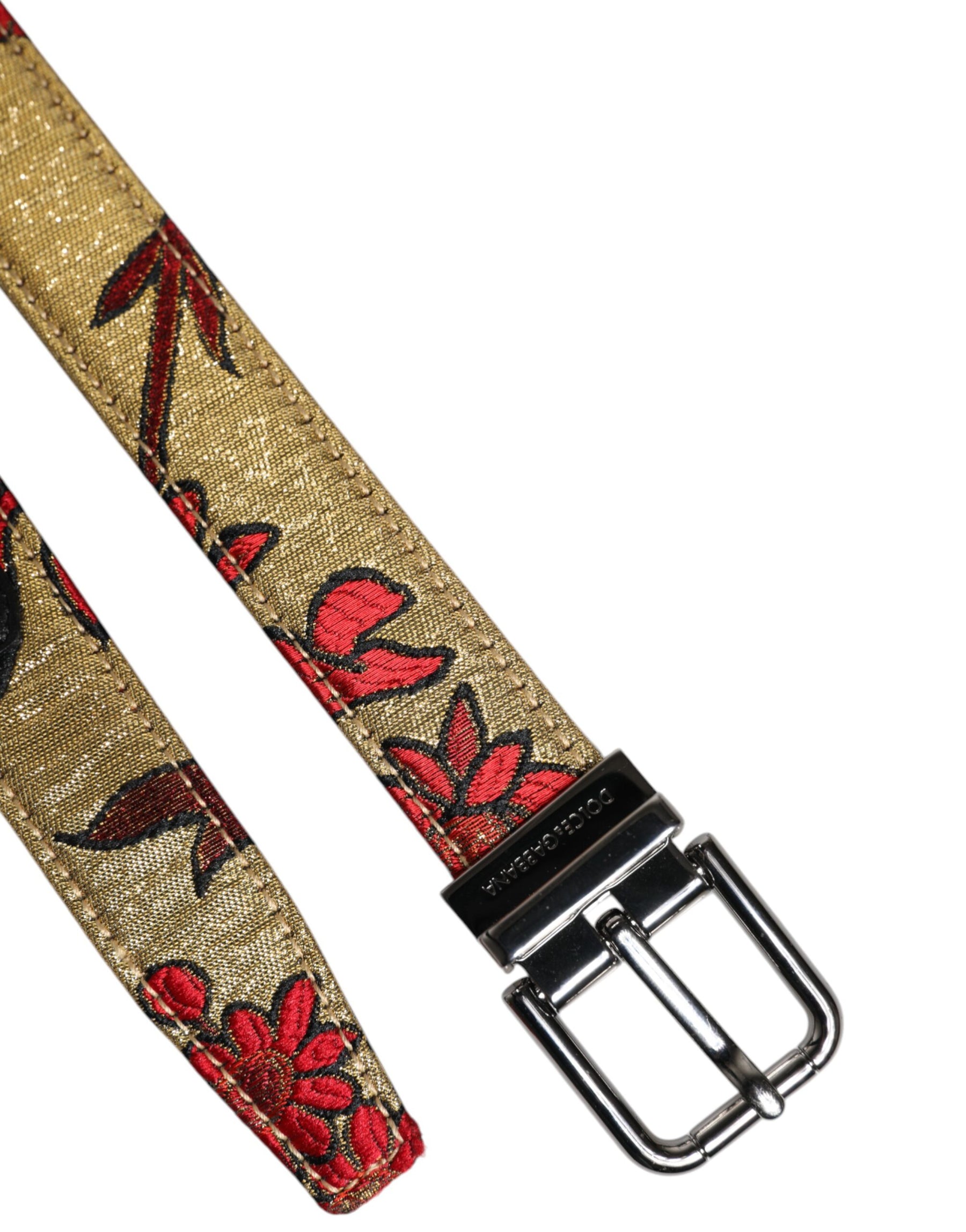 Dolce & Gabbana Gold Floral Jacquard Leather Metal Buckle Belt | Regal Royce