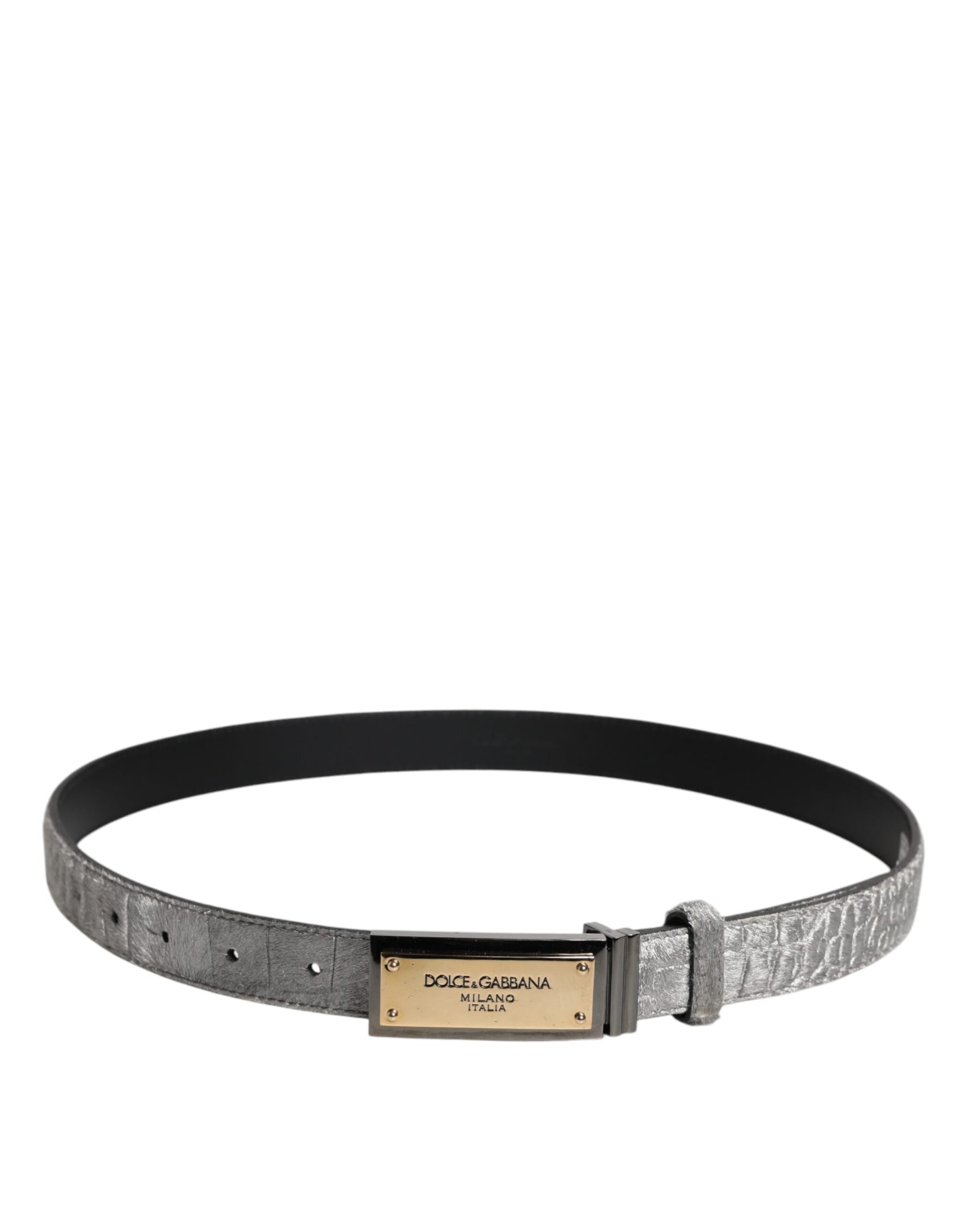 Dolce & Gabbana Silver Classic Gold Logo Plaque Buckle Belt | Regal Royce