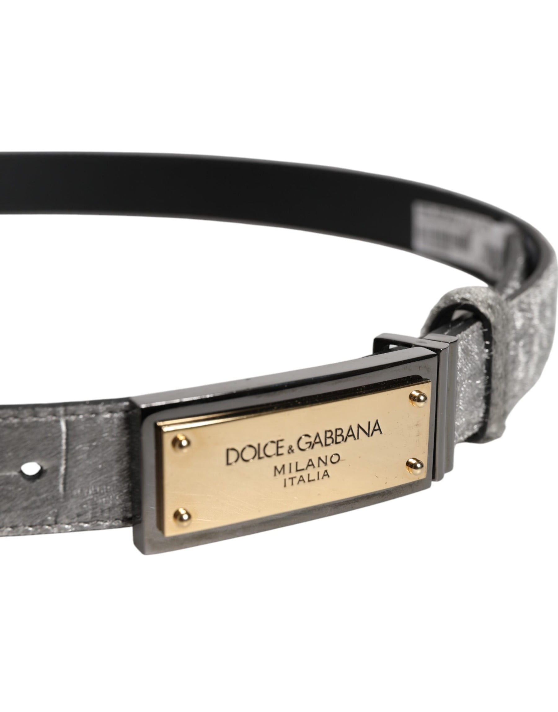 Dolce & Gabbana Silver Classic Gold Logo Plaque Buckle Belt | Regal Royce
