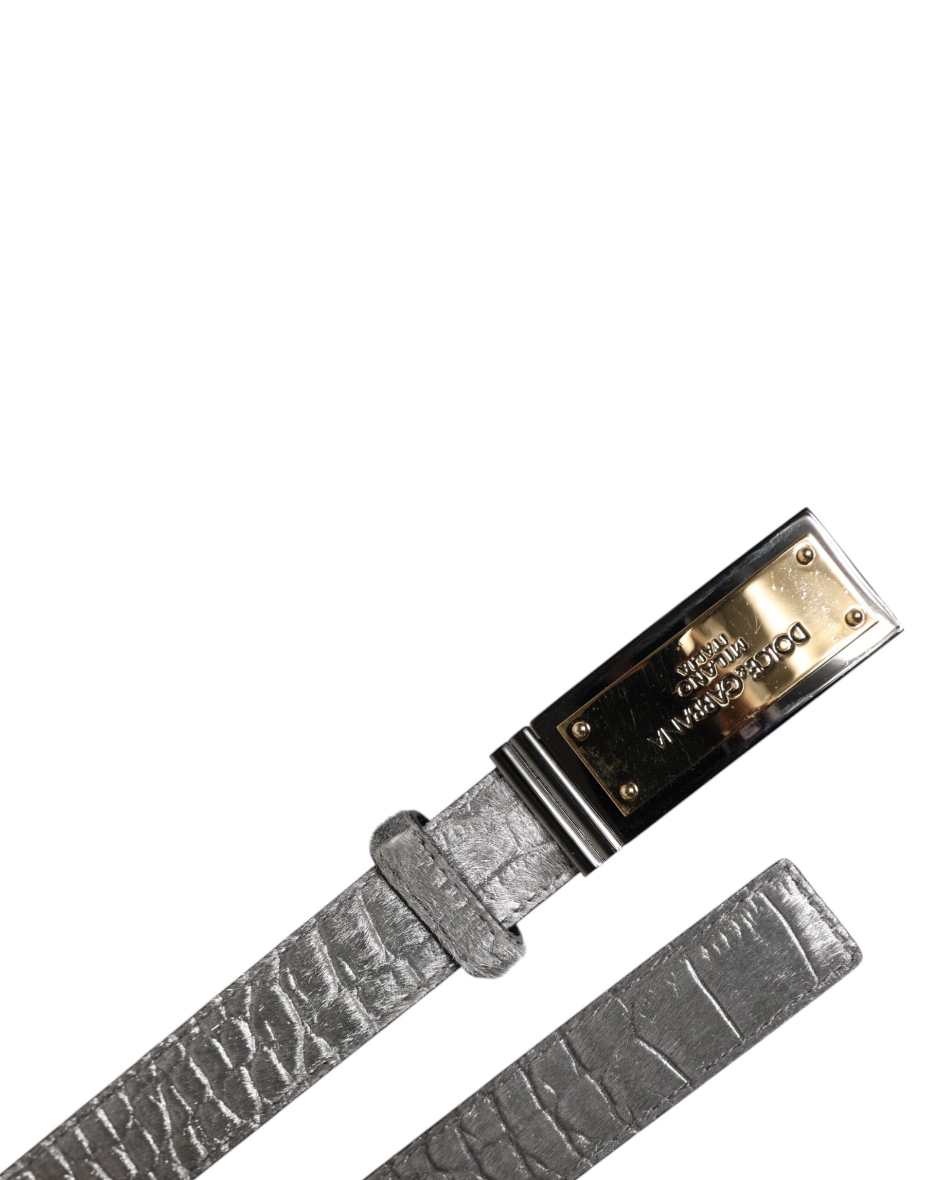 Dolce & Gabbana Silver Classic Gold Logo Plaque Buckle Belt | Regal Royce