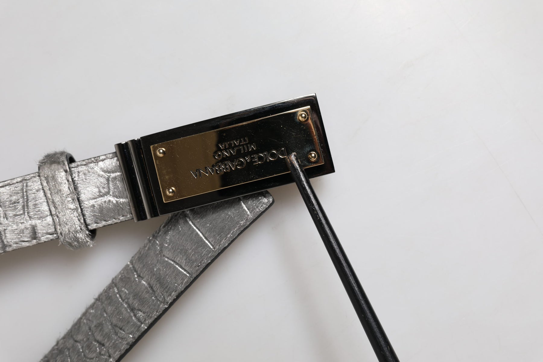 Dolce & Gabbana Silver Classic Gold Logo Plaque Buckle Belt | Regal Royce