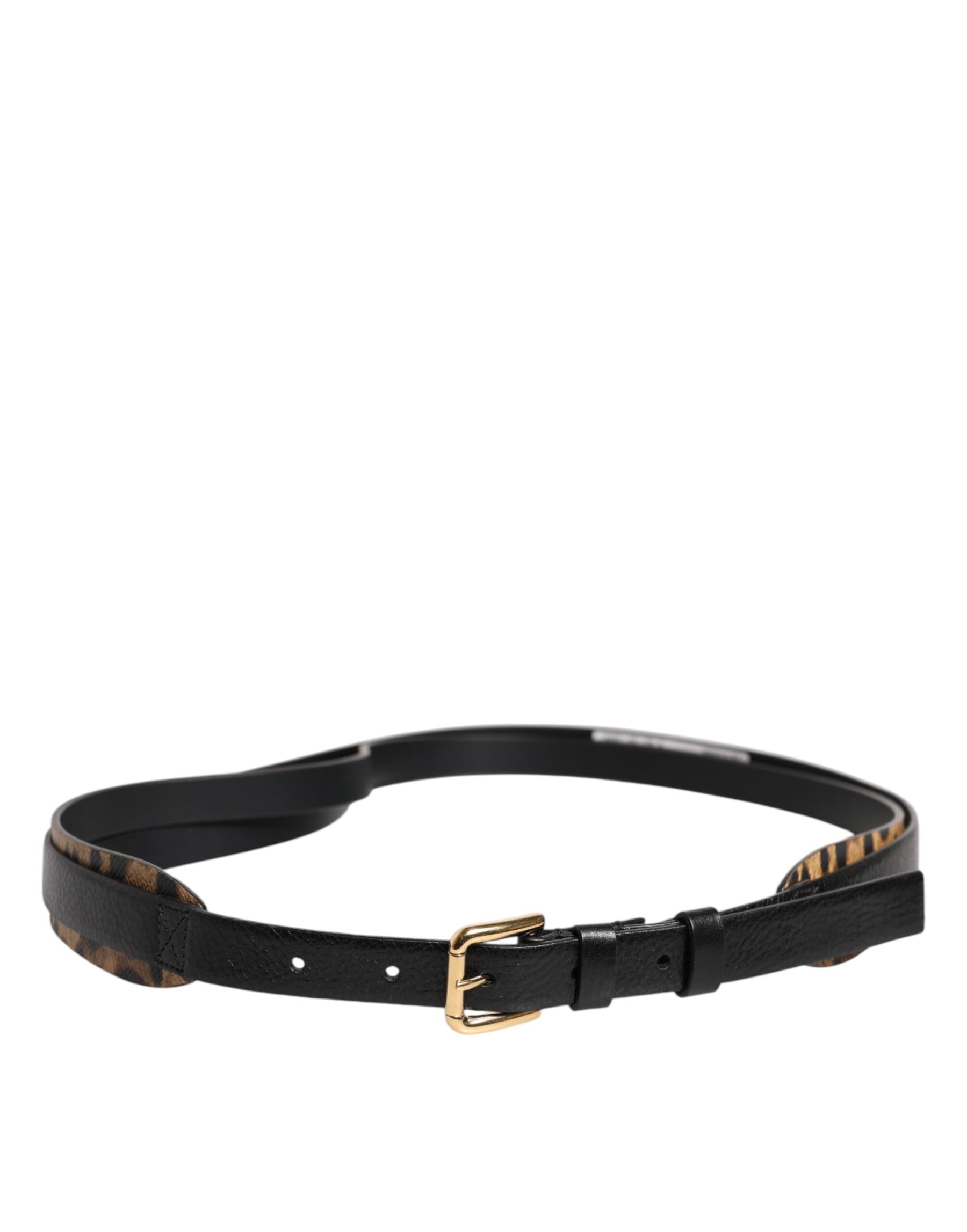 Dolce & Gabbana Black Leopard Classic Gold Metal Buckle Belt | Regal Royce
