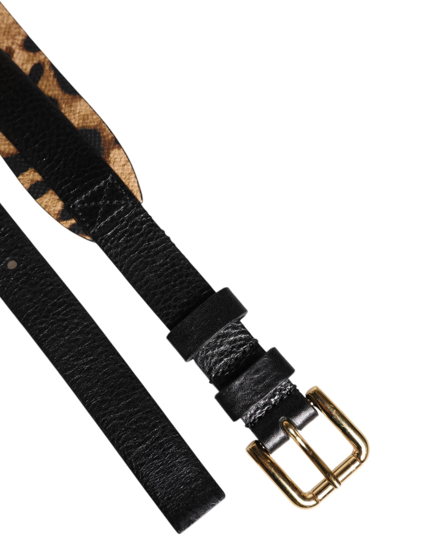 Dolce & Gabbana Black Leopard Classic Gold Metal Buckle Belt | Regal Royce