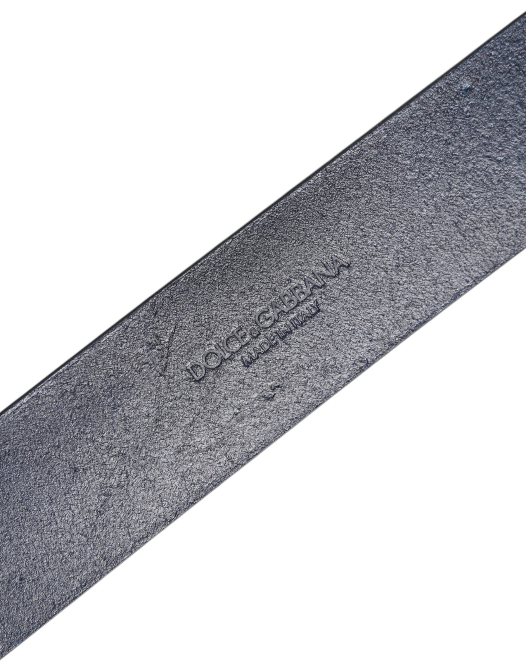 Dolce & Gabbana Blue Leather Classic Metal Logo Buckle Belt | Regal Royce