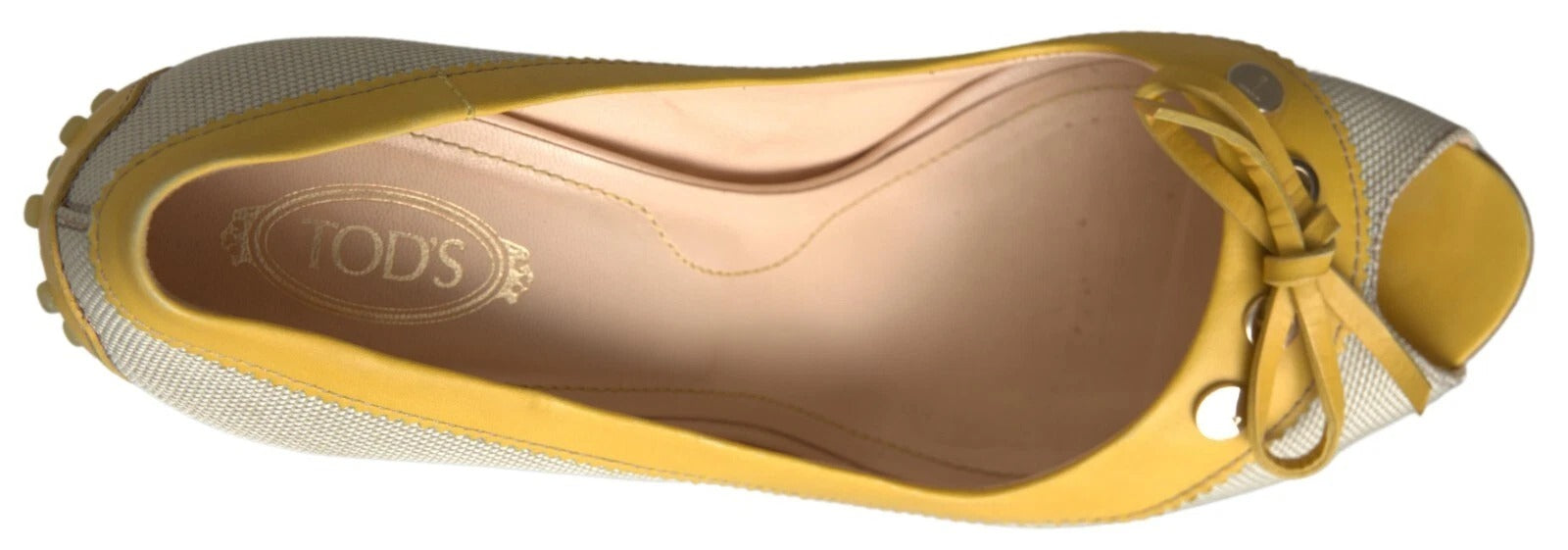 Tod's Yellow Off White Peep Toe Heels Pumps Shoes | Regal Royce