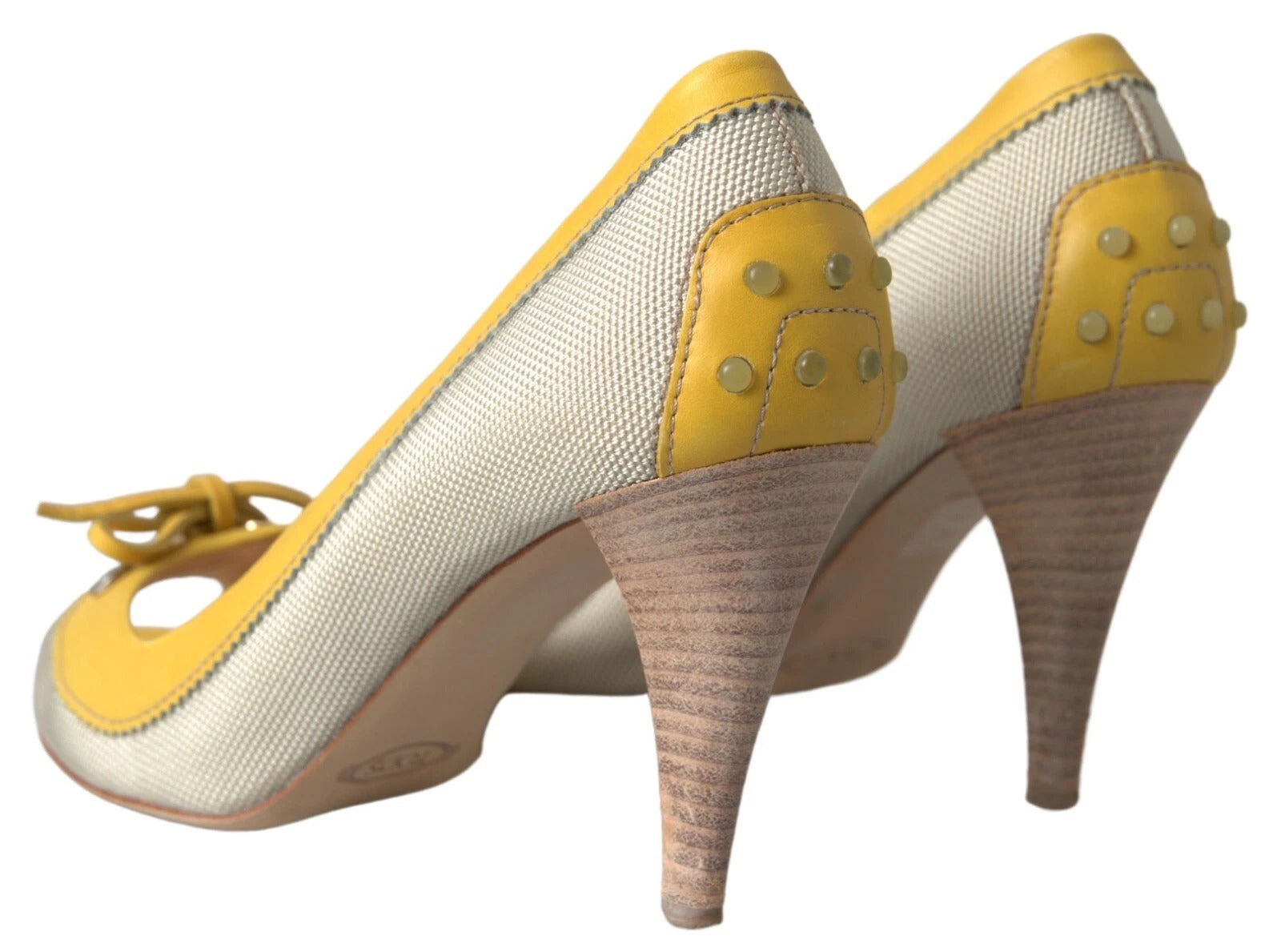 Tod's Yellow Off White Peep Toe Heels Pumps Shoes | Regal Royce