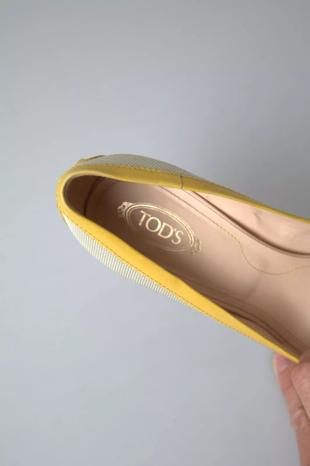 Tod's Yellow Off White Peep Toe Heels Pumps Shoes | Regal Royce