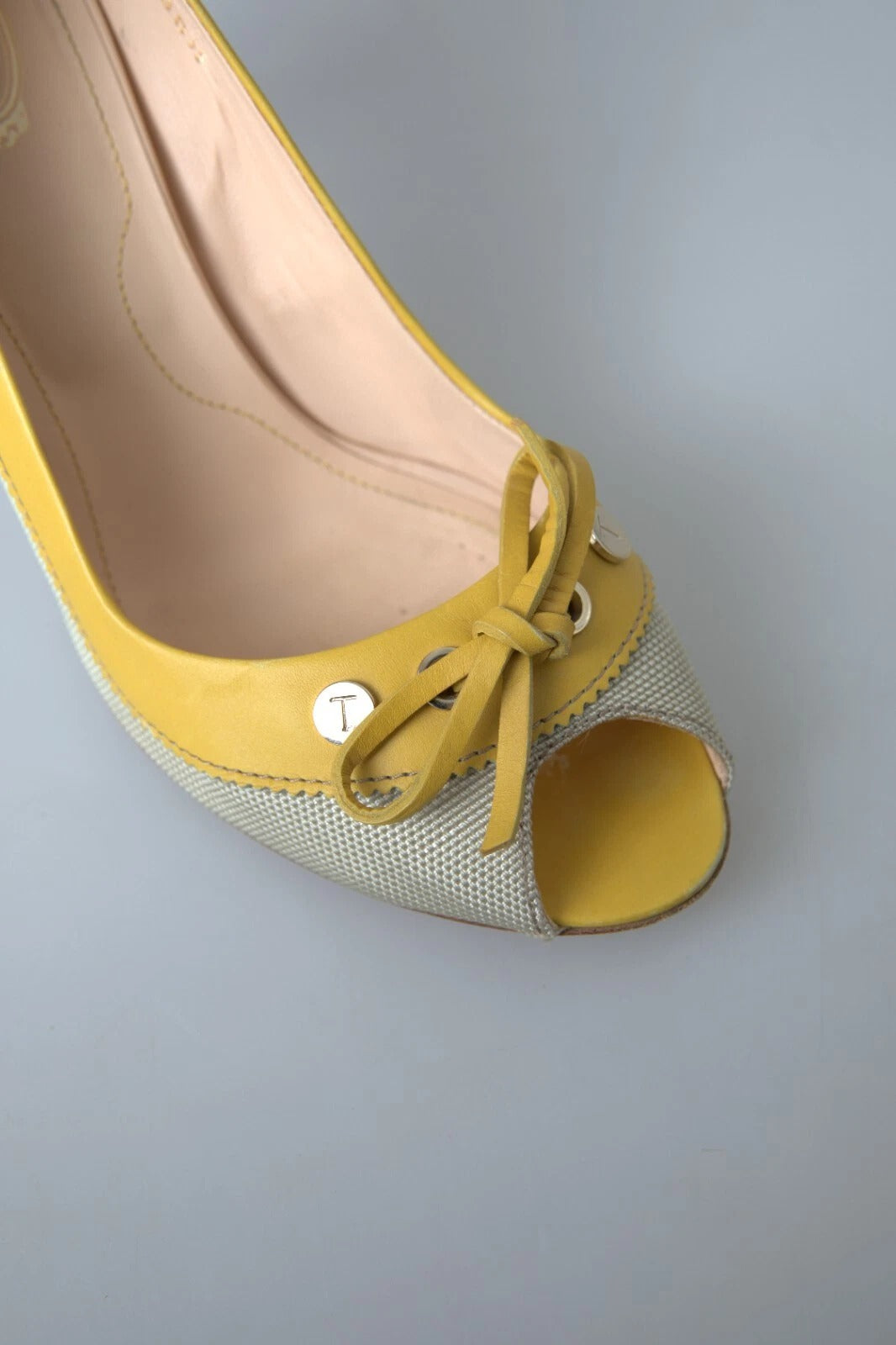 Tod's Yellow Off White Peep Toe Heels Pumps Shoes | Regal Royce