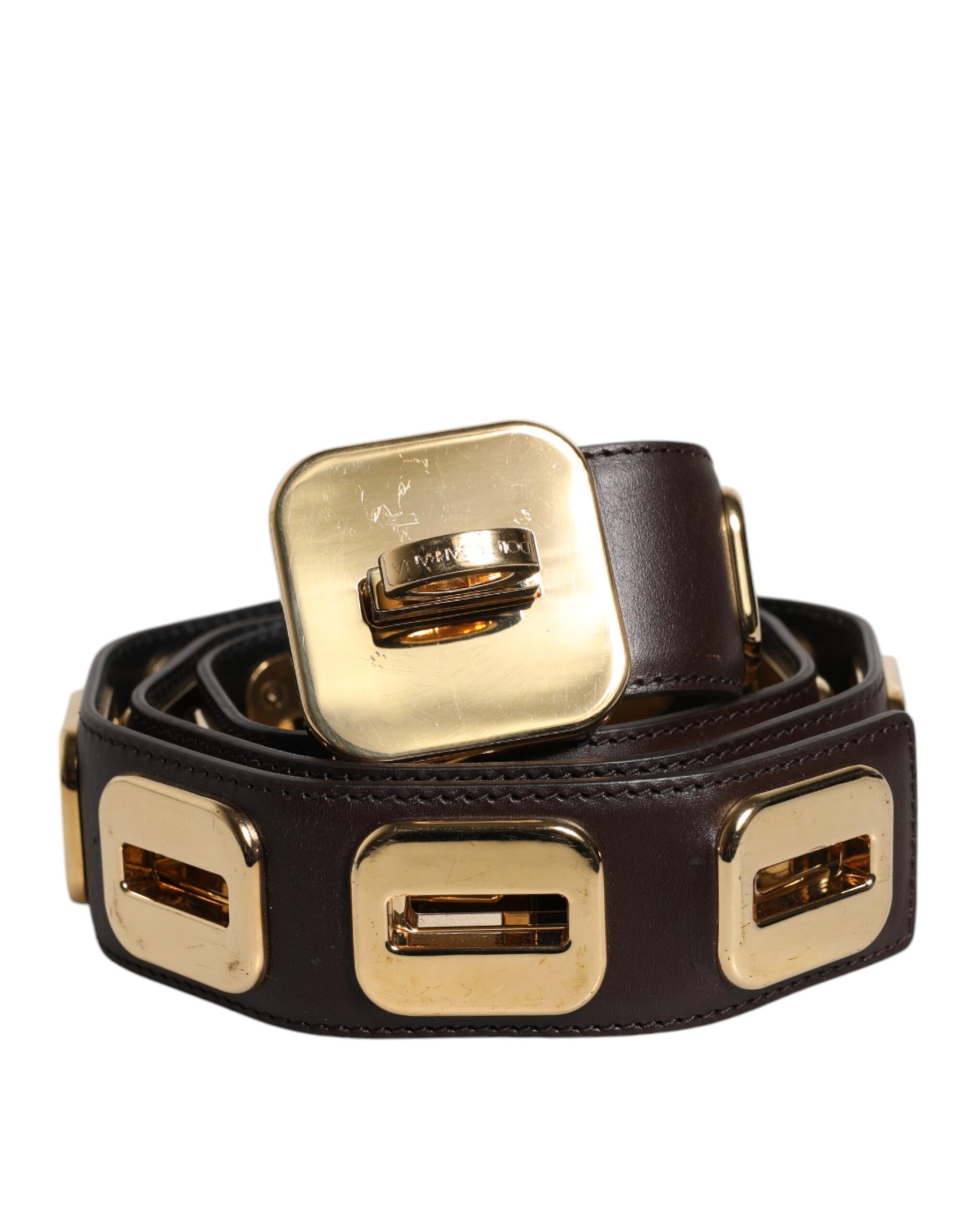 Dolce & Gabbana Dark Brown Leather Gold Rotating Buckle Belt | Regal Royce