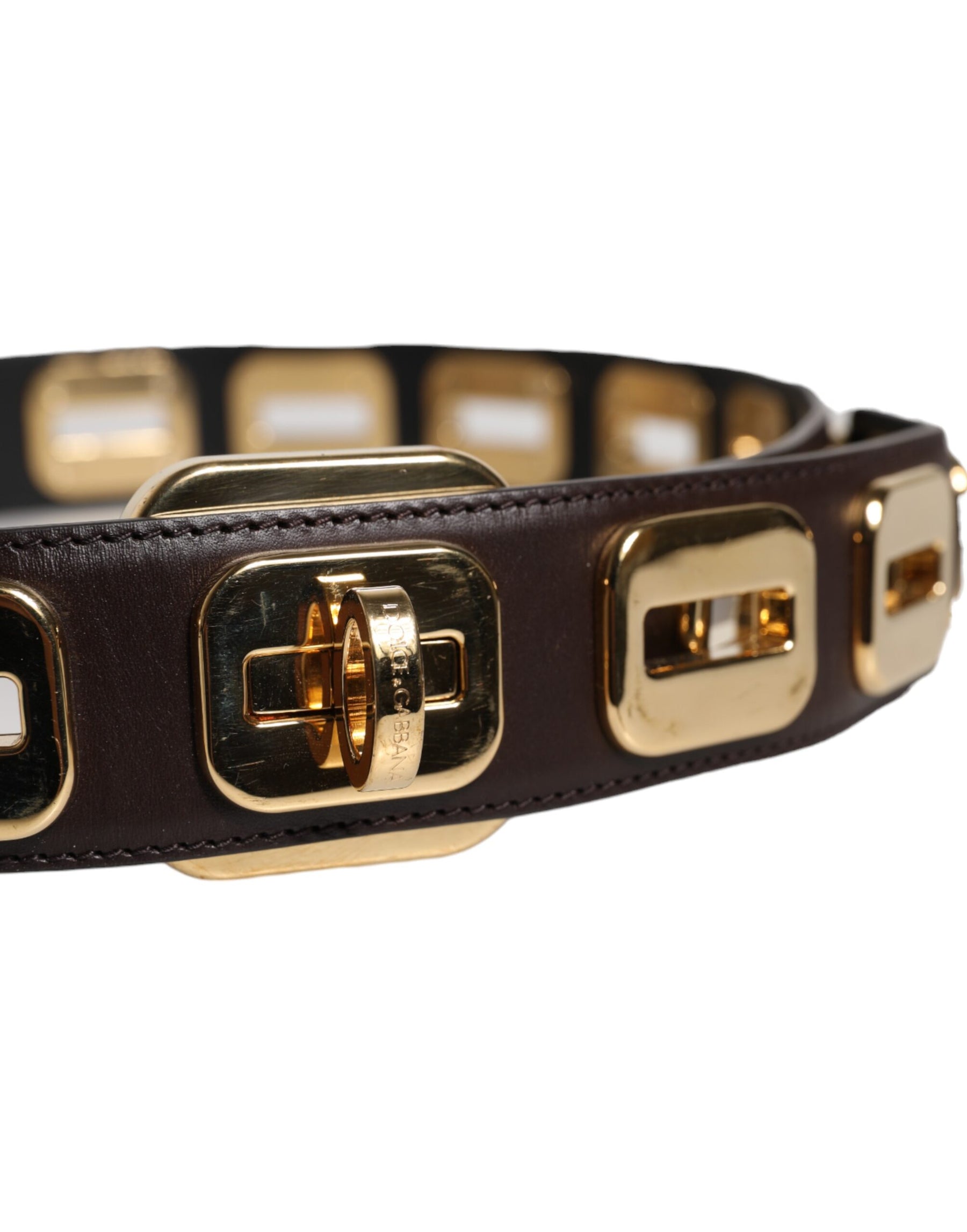 Dolce & Gabbana Dark Brown Leather Gold Rotating Buckle Belt | Regal Royce