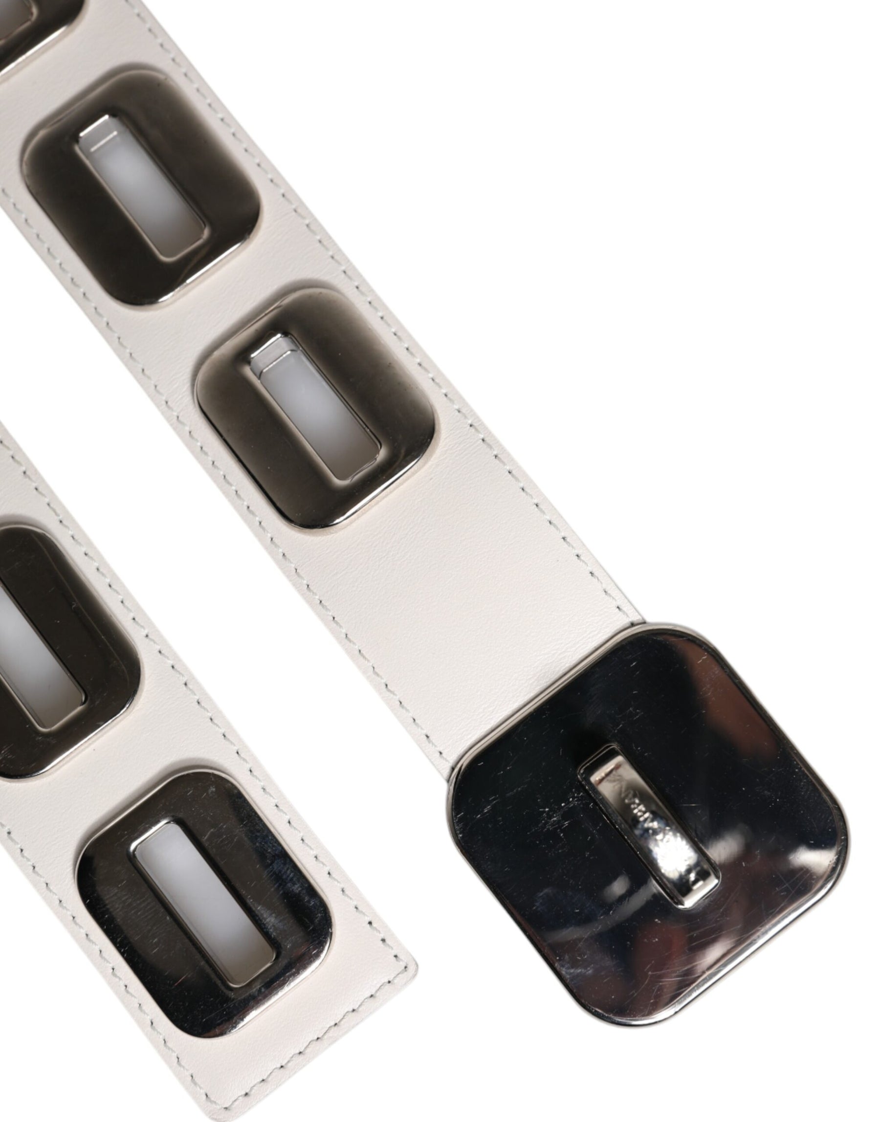 Dolce & Gabbana White Leather Gold Tone Rotating Buckle Belt | Regal Royce