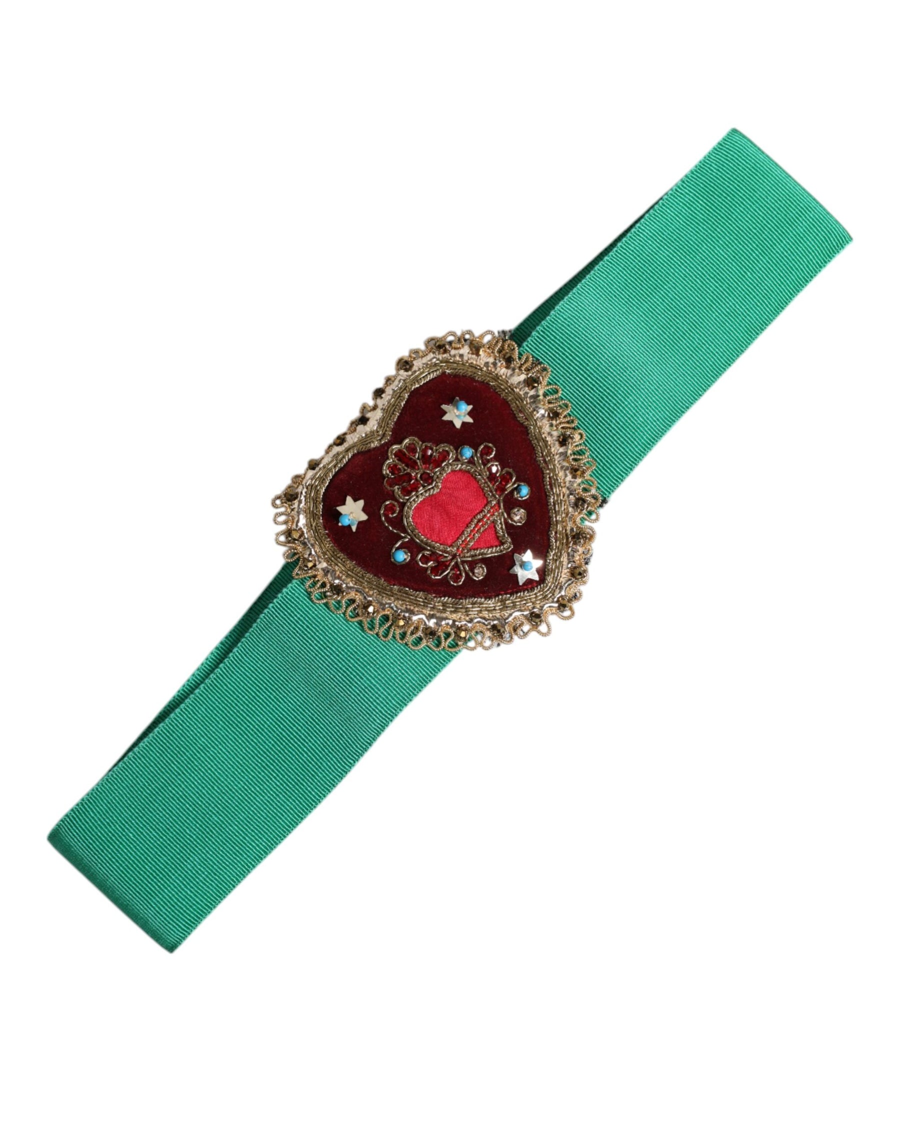 Dolce & Gabbana Green Stretch Wide Waist Heart Embellished Belt | Regal Royce