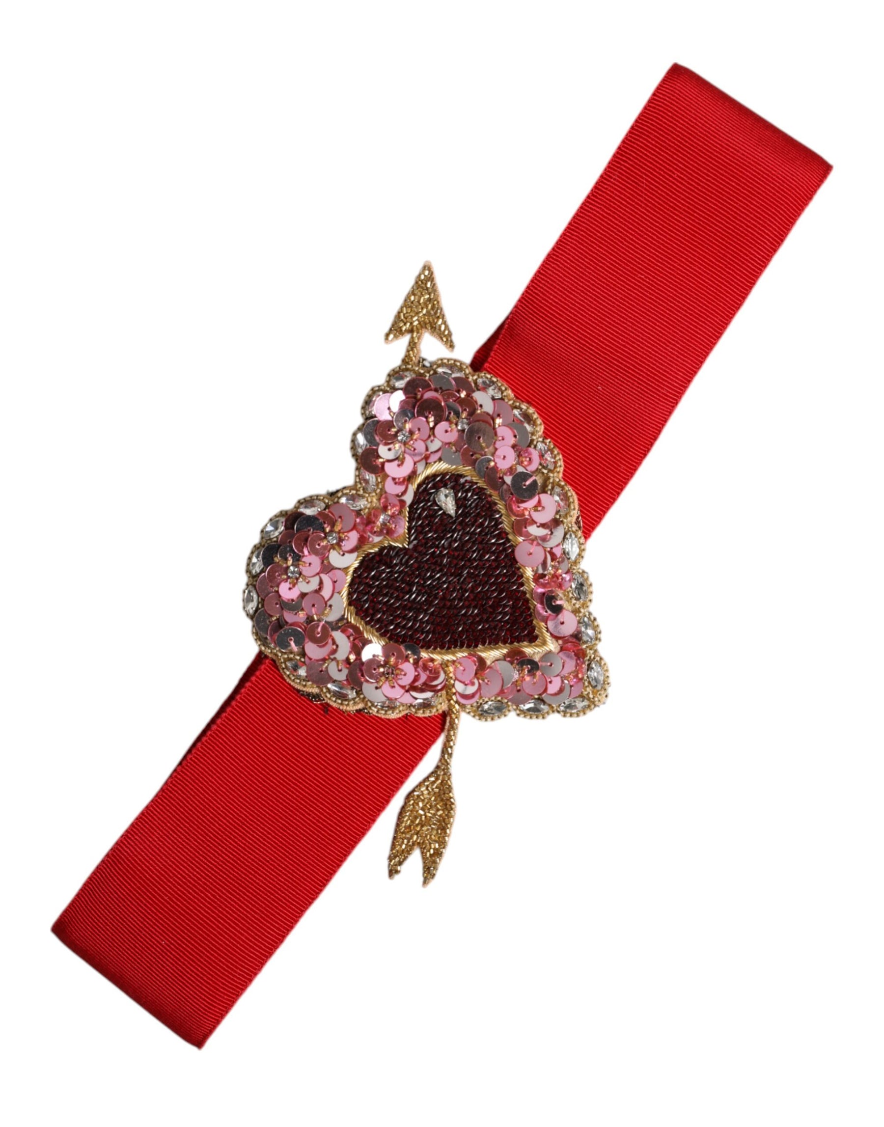 Dolce & Gabbana Red Stretch Wide Waist Heart Embellished Belt | Regal Royce