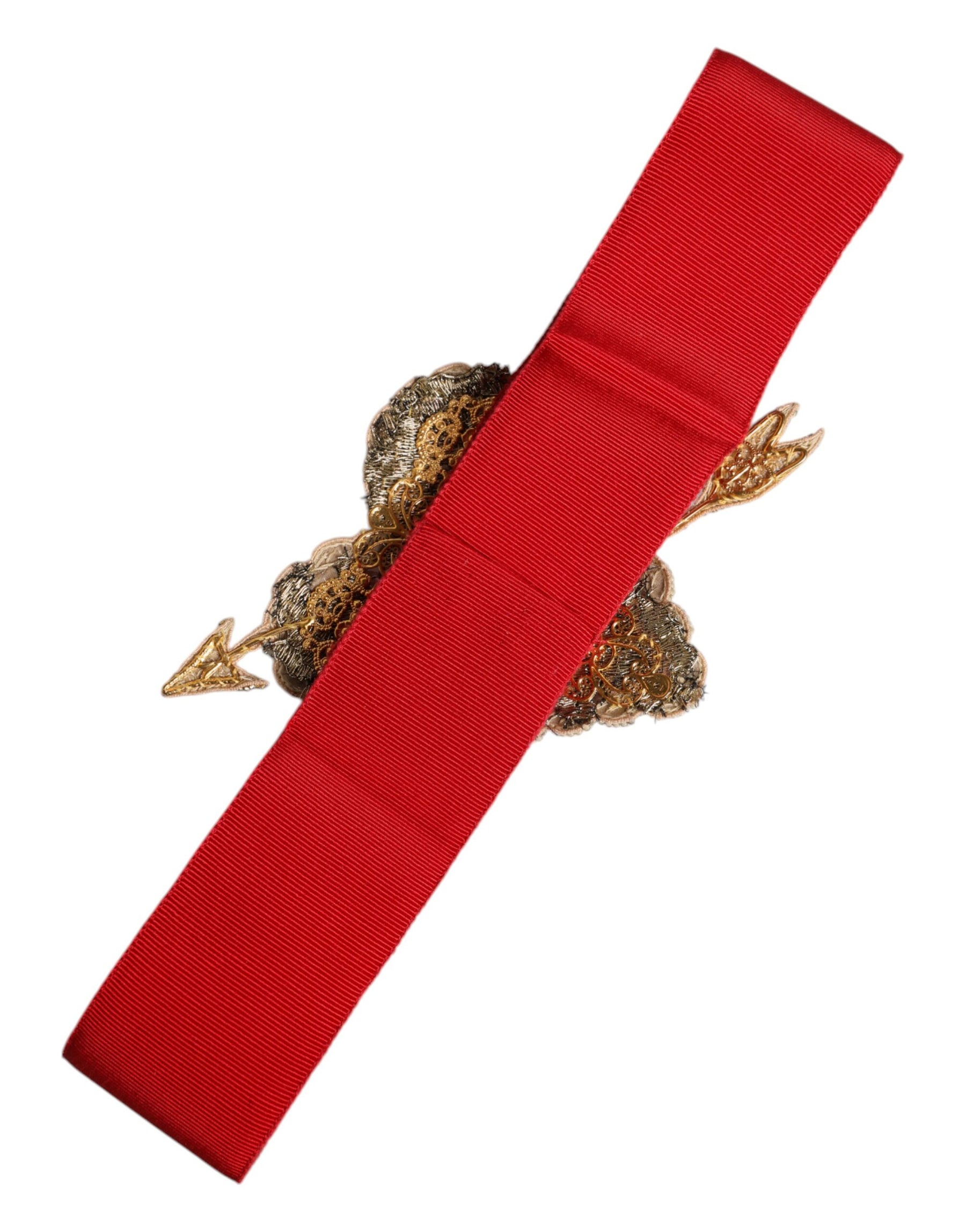 Dolce & Gabbana Red Stretch Wide Waist Heart Embellished Belt | Regal Royce