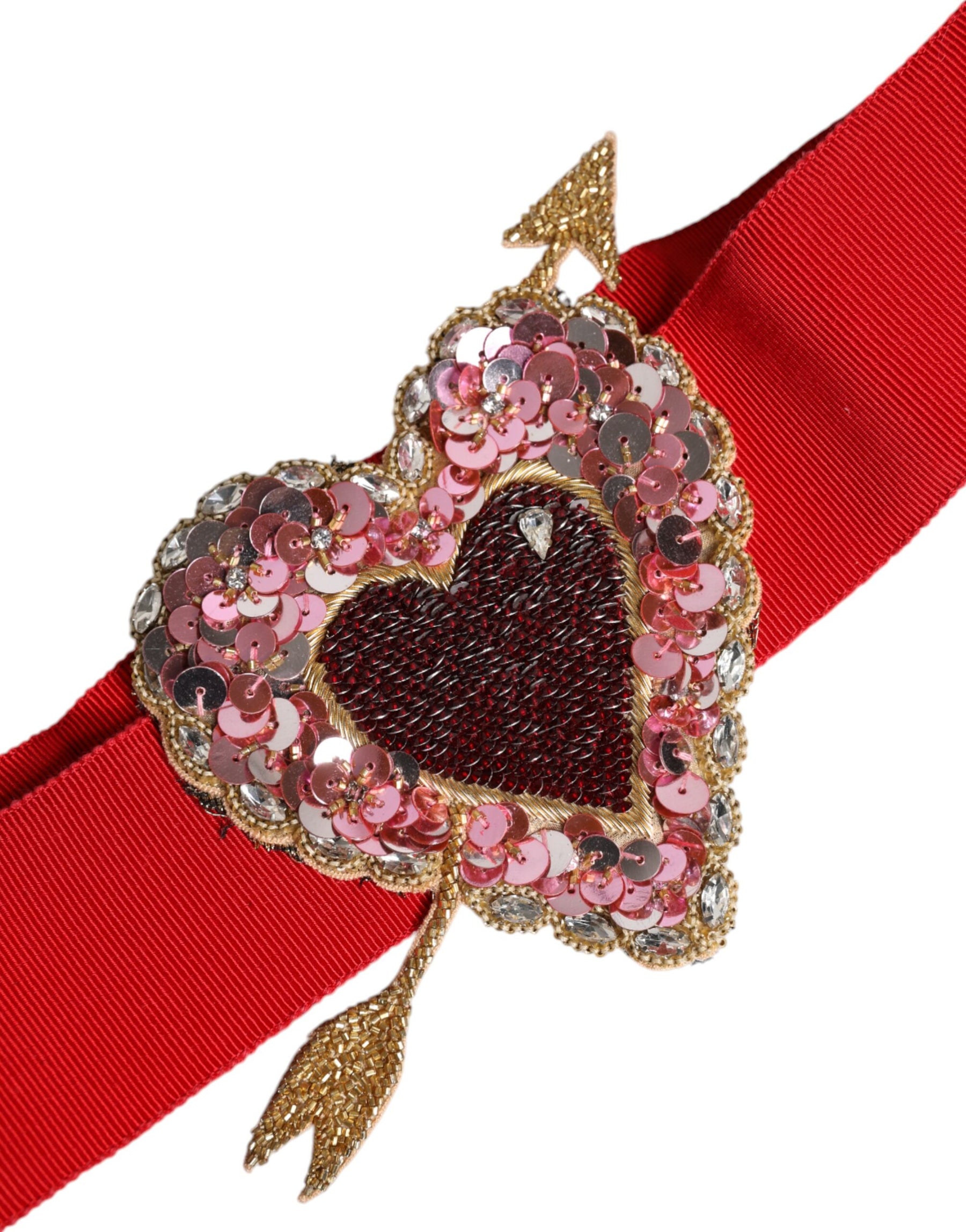 Dolce & Gabbana Red Stretch Wide Waist Heart Embellished Belt | Regal Royce