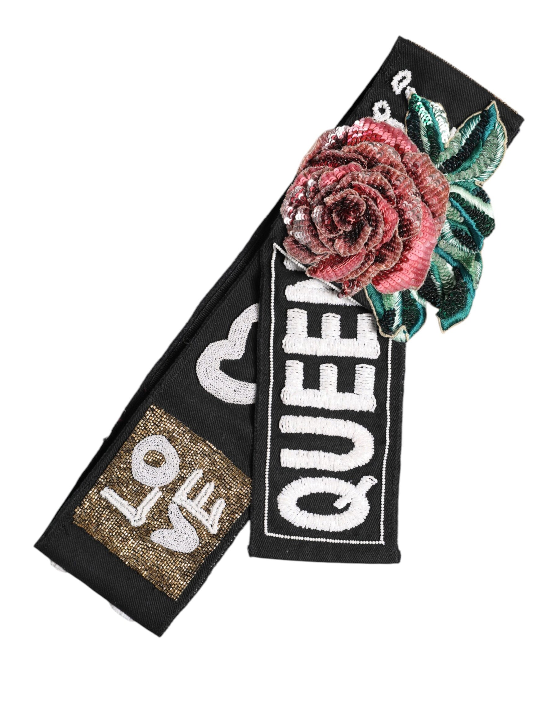 Dolce & Gabbana Black Stretch Multicolor Embellished Waist Belt | Regal Royce