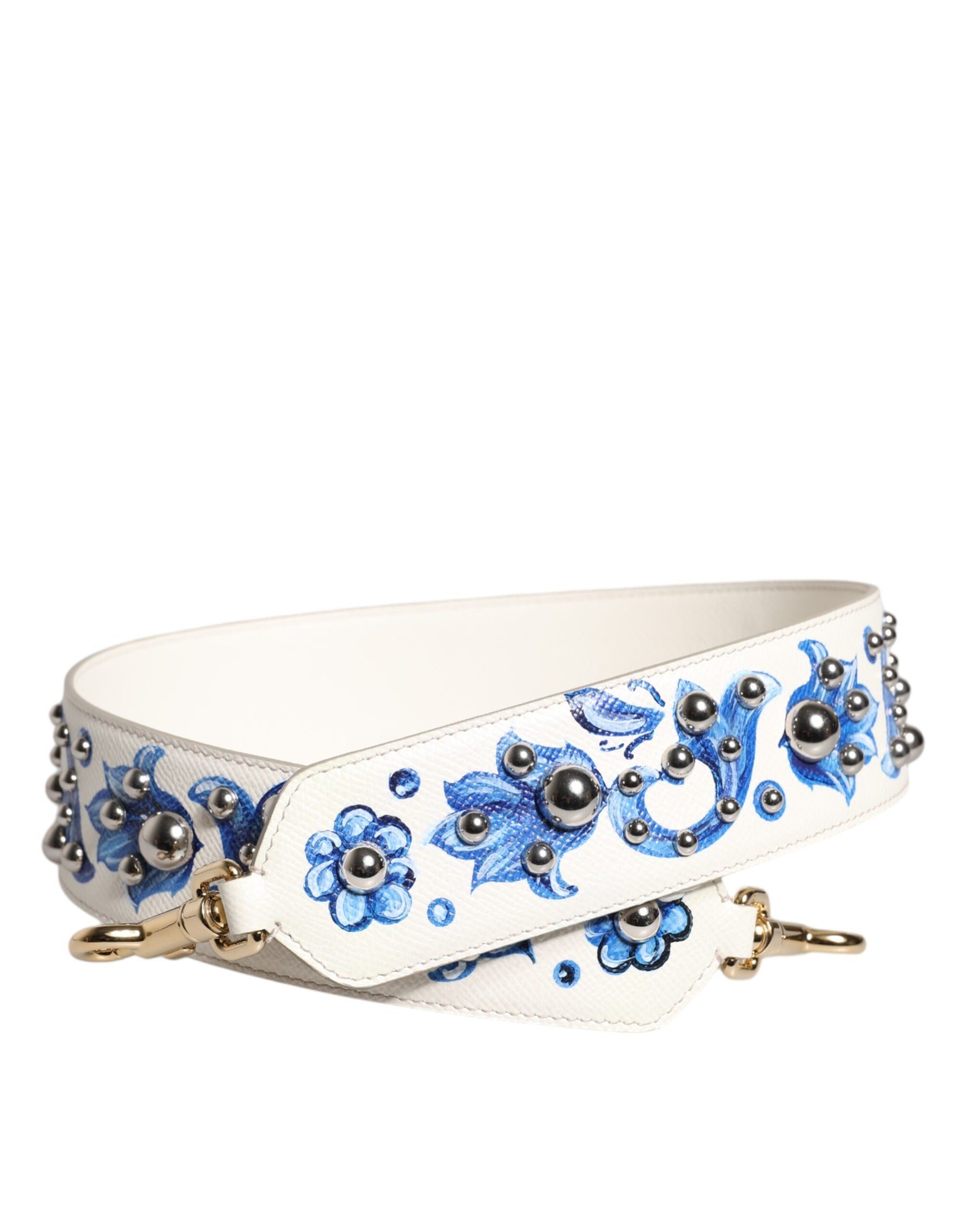 Dolce & Gabbana White Blue Floral Leather Stud Shoulder Strap | Regal Royce