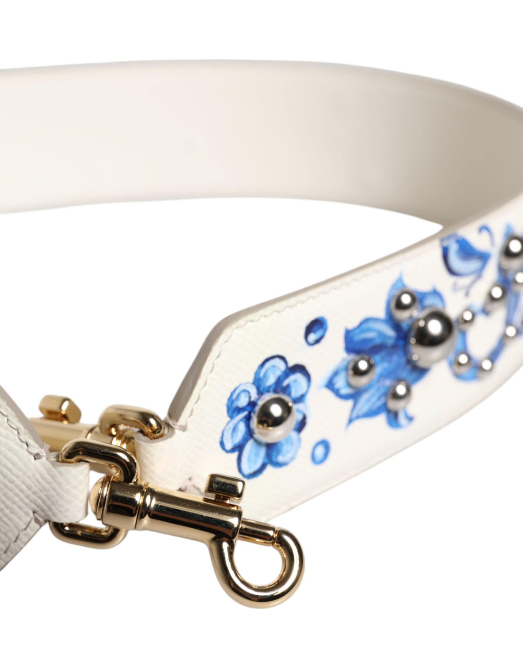 Dolce & Gabbana White Blue Floral Leather Stud Shoulder Strap | Regal Royce