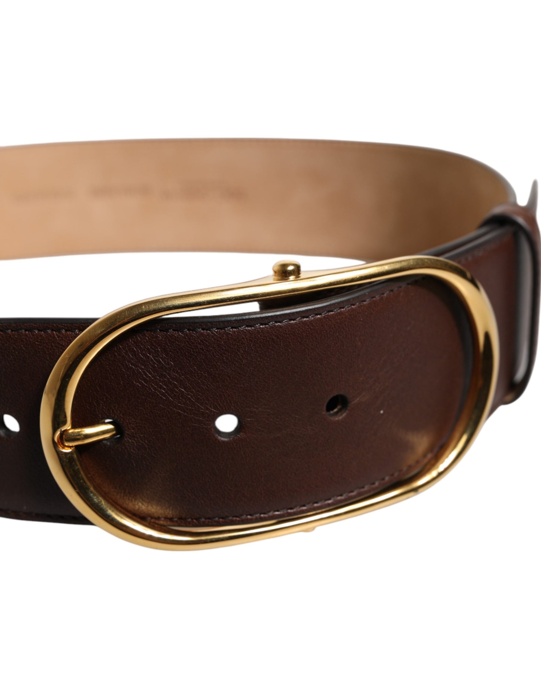 Dolce & Gabbana Brown Logo Engraved Metal Waist Buckle Belt | Regal Royce