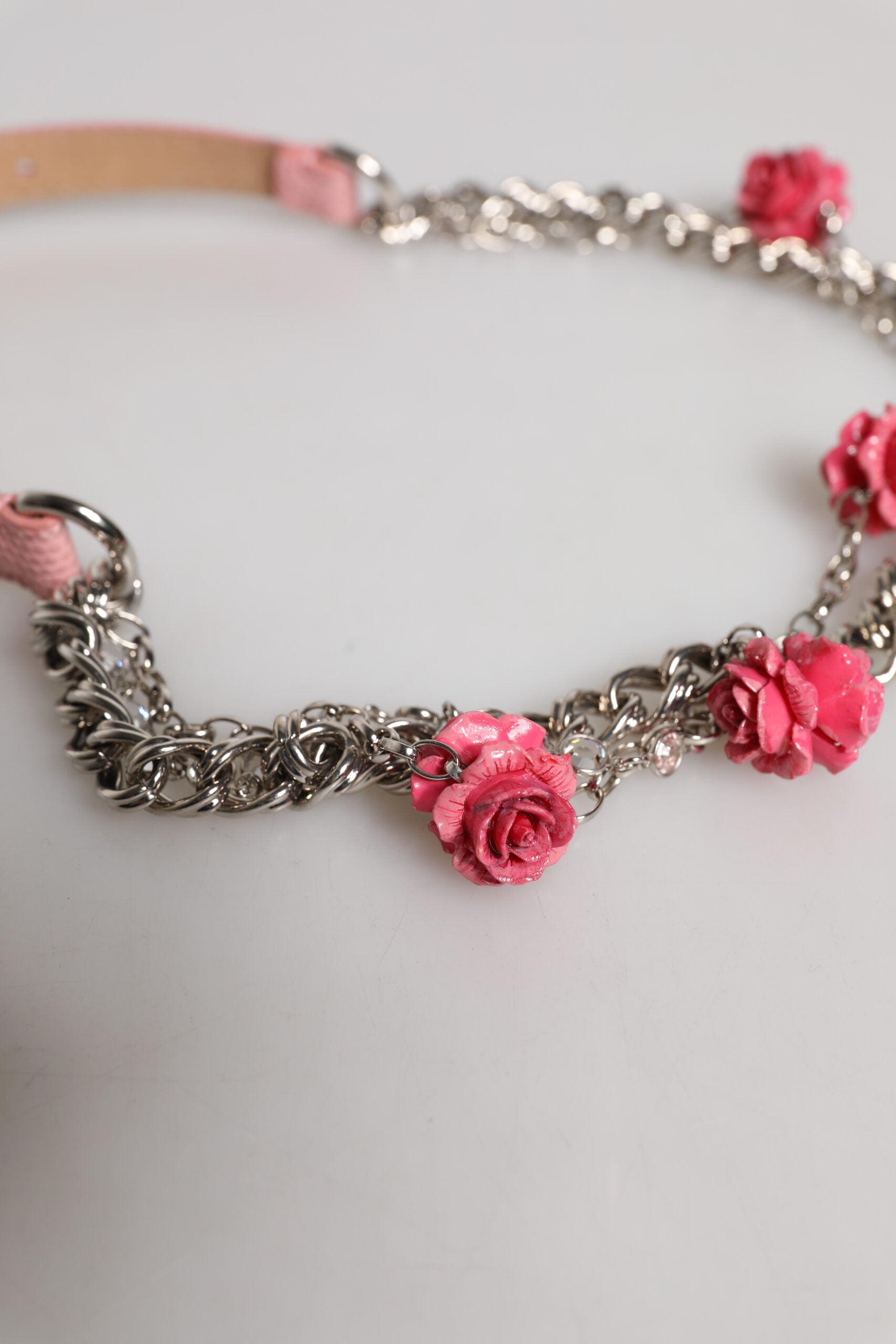 Dolce & Gabbana Pink Embelished Roses Textured Leather Belt | Regal Royce