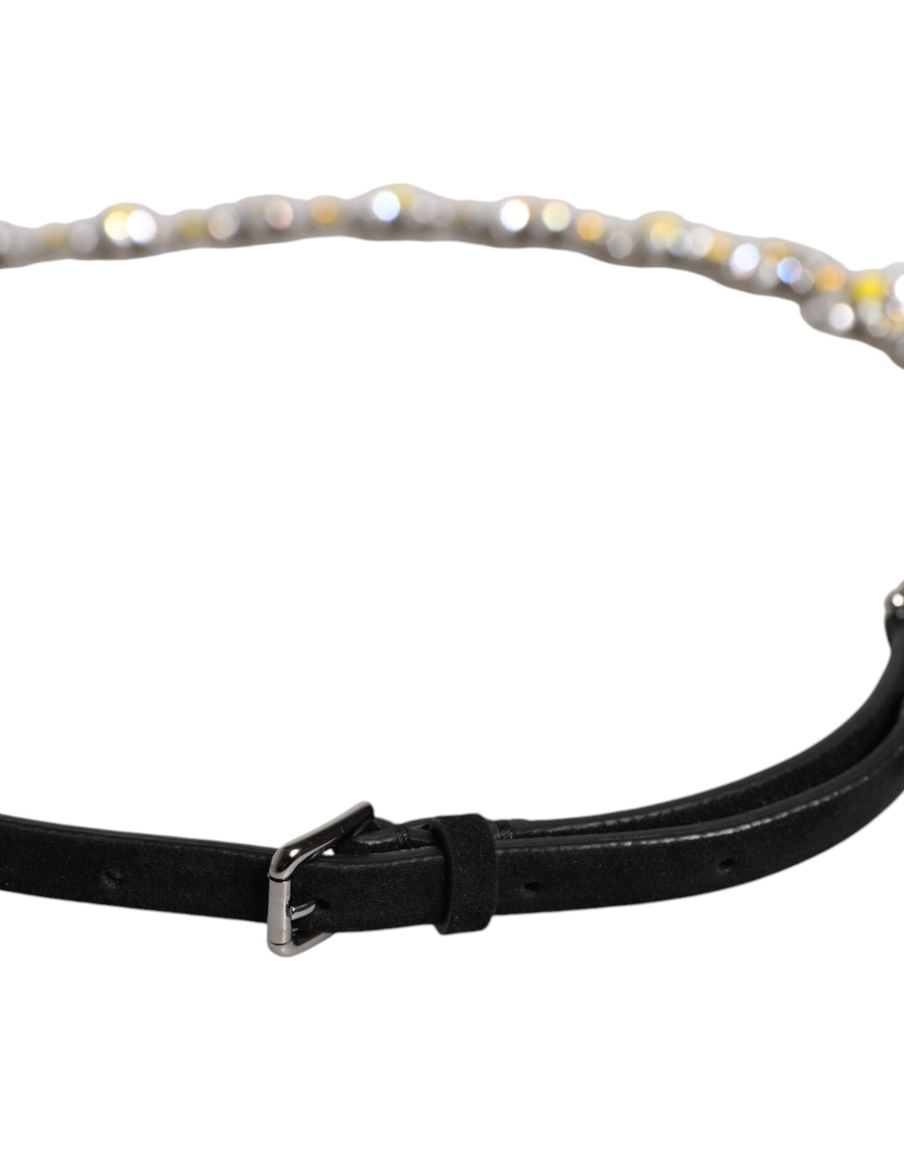 Dolce & Gabbana Black Leather Daisy Crystal Embellish Waist Belt | Regal Royce