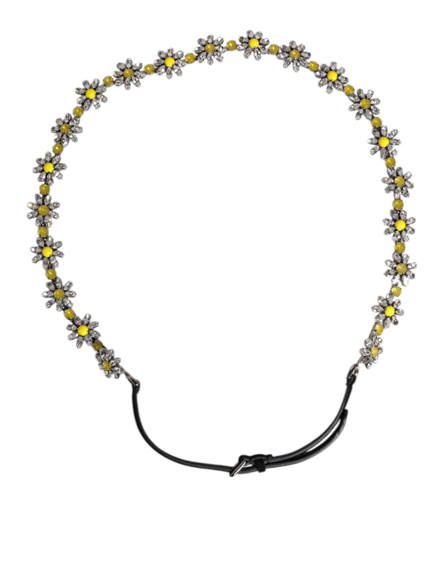 Dolce & Gabbana Black Leather Daisy Crystal Embellish Waist Belt | Regal Royce