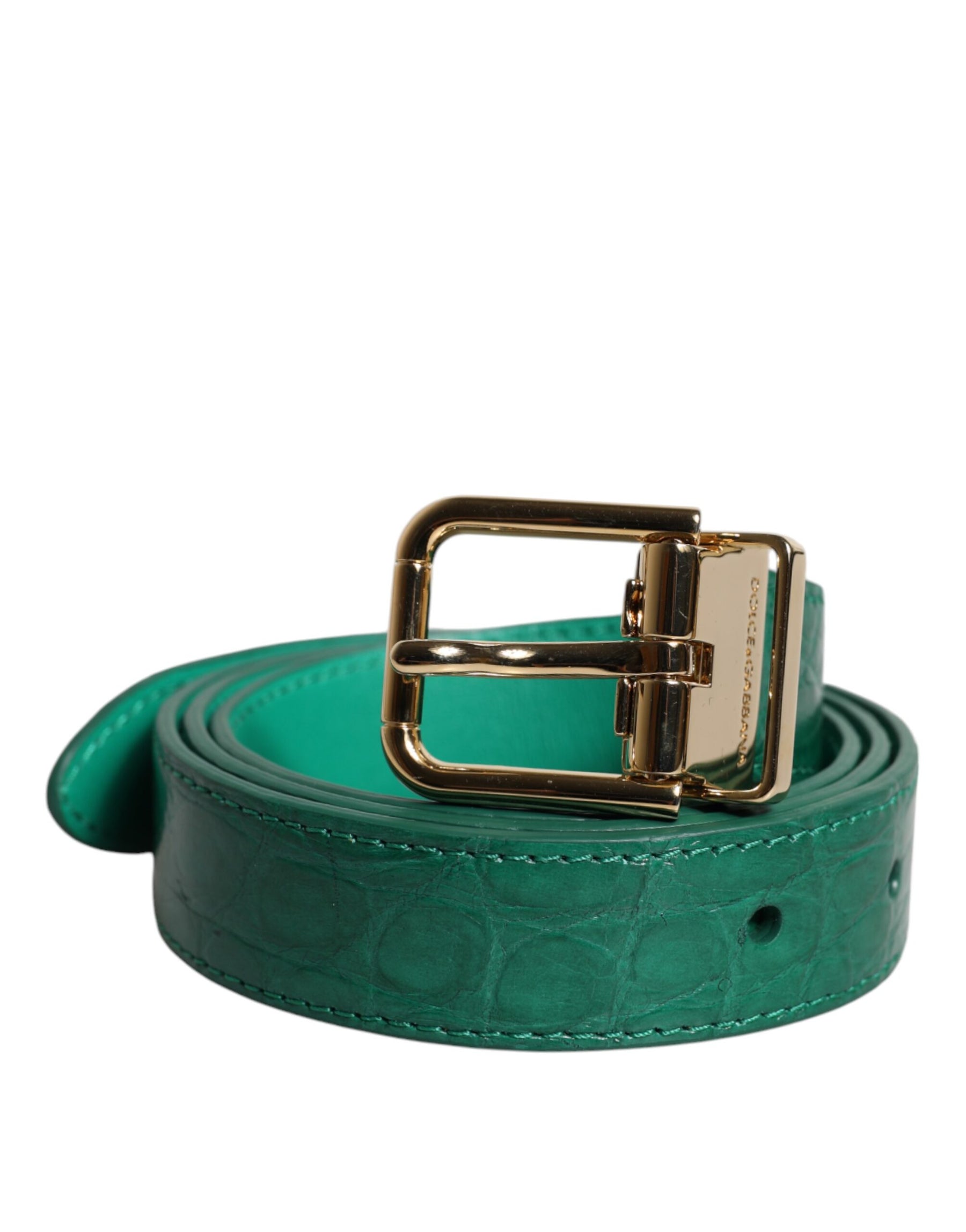 Dolce & Gabbana Green Leather Logo Metal Waist Buckle Belt | Regal Royce