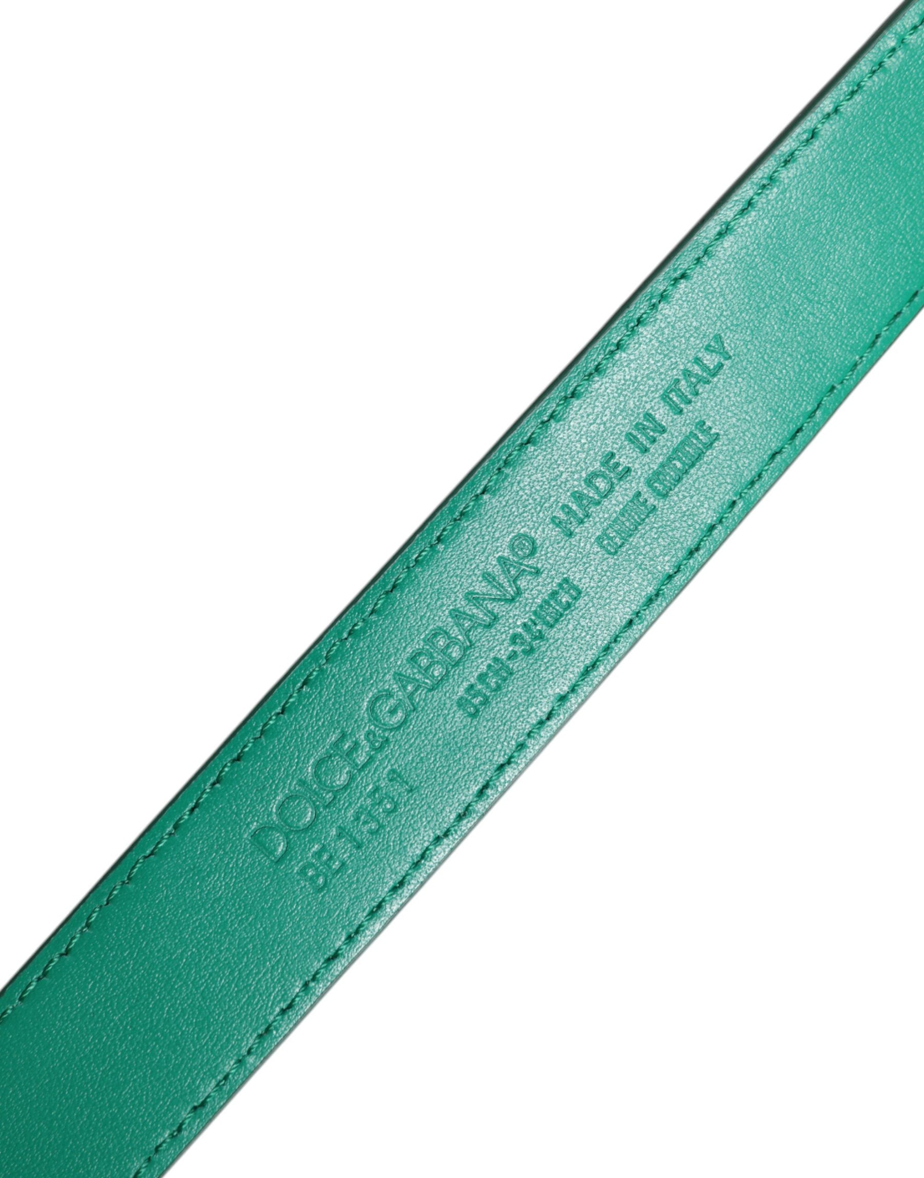 Dolce & Gabbana Green Leather Logo Metal Waist Buckle Belt | Regal Royce