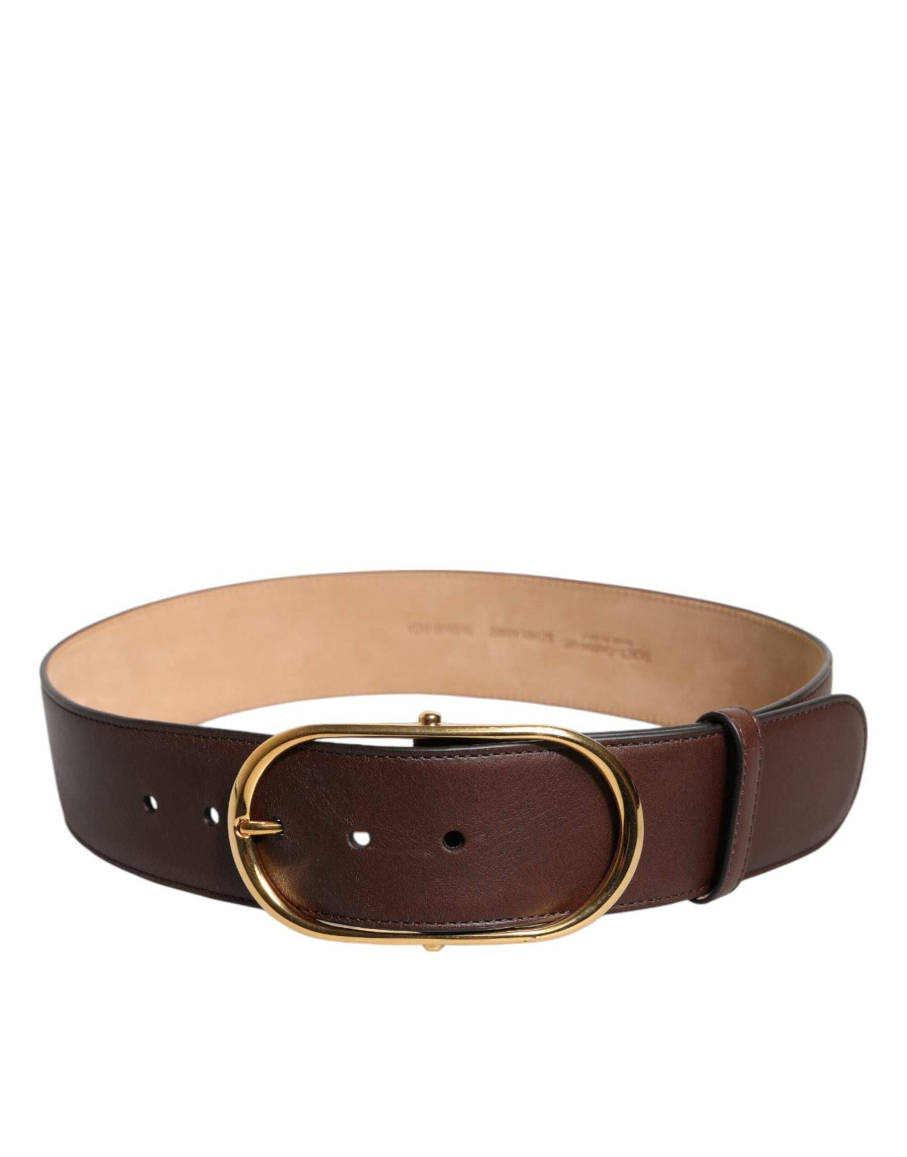 Dolce & Gabbana Brown Leather Waist Gold Metal Buckle Belt | Regal Royce