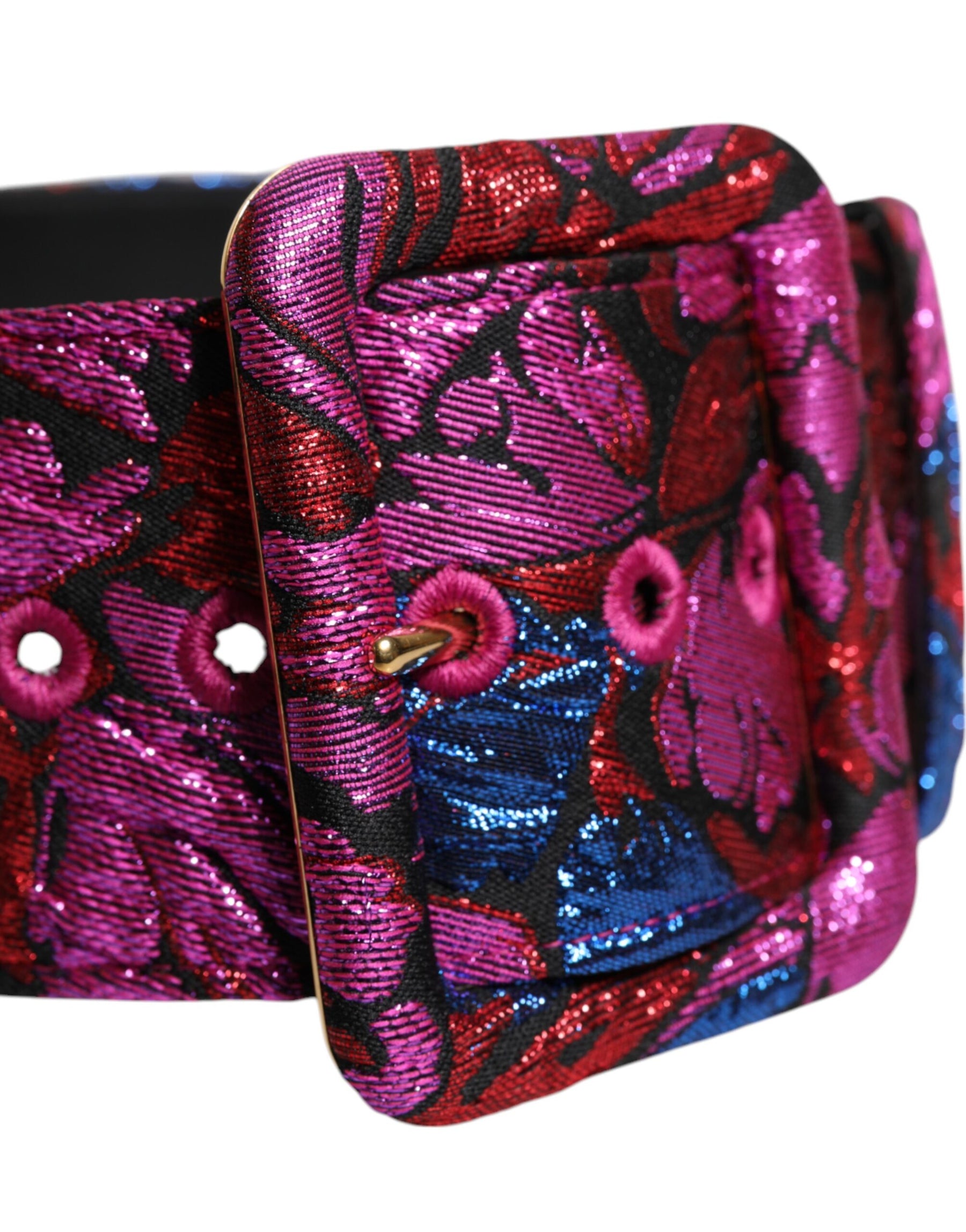 Dolce & Gabbana Multicolor Floral Jacquard Lurex Wide Waist Buckle Belt | Regal Royce