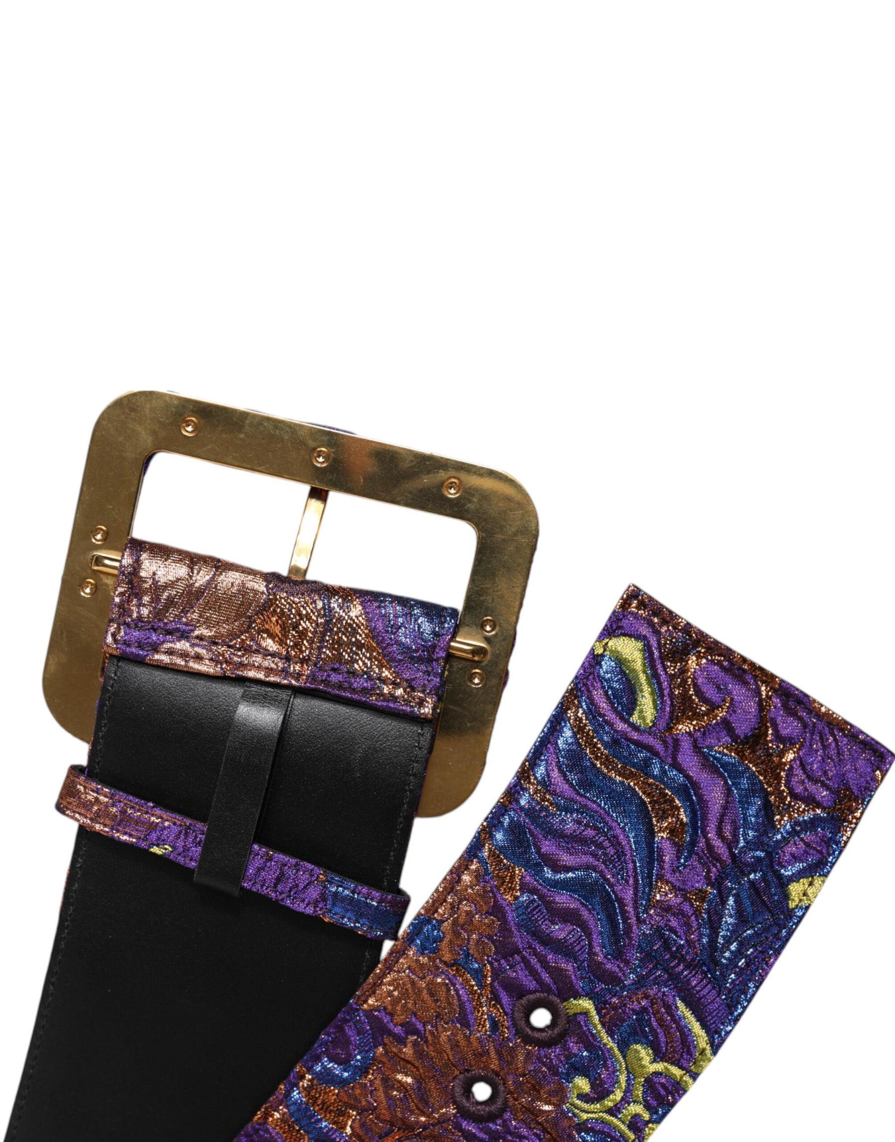 Dolce & Gabbana Multicolor Floral Jacquard Lurex Wide Waist Buckle Belt | Regal Royce