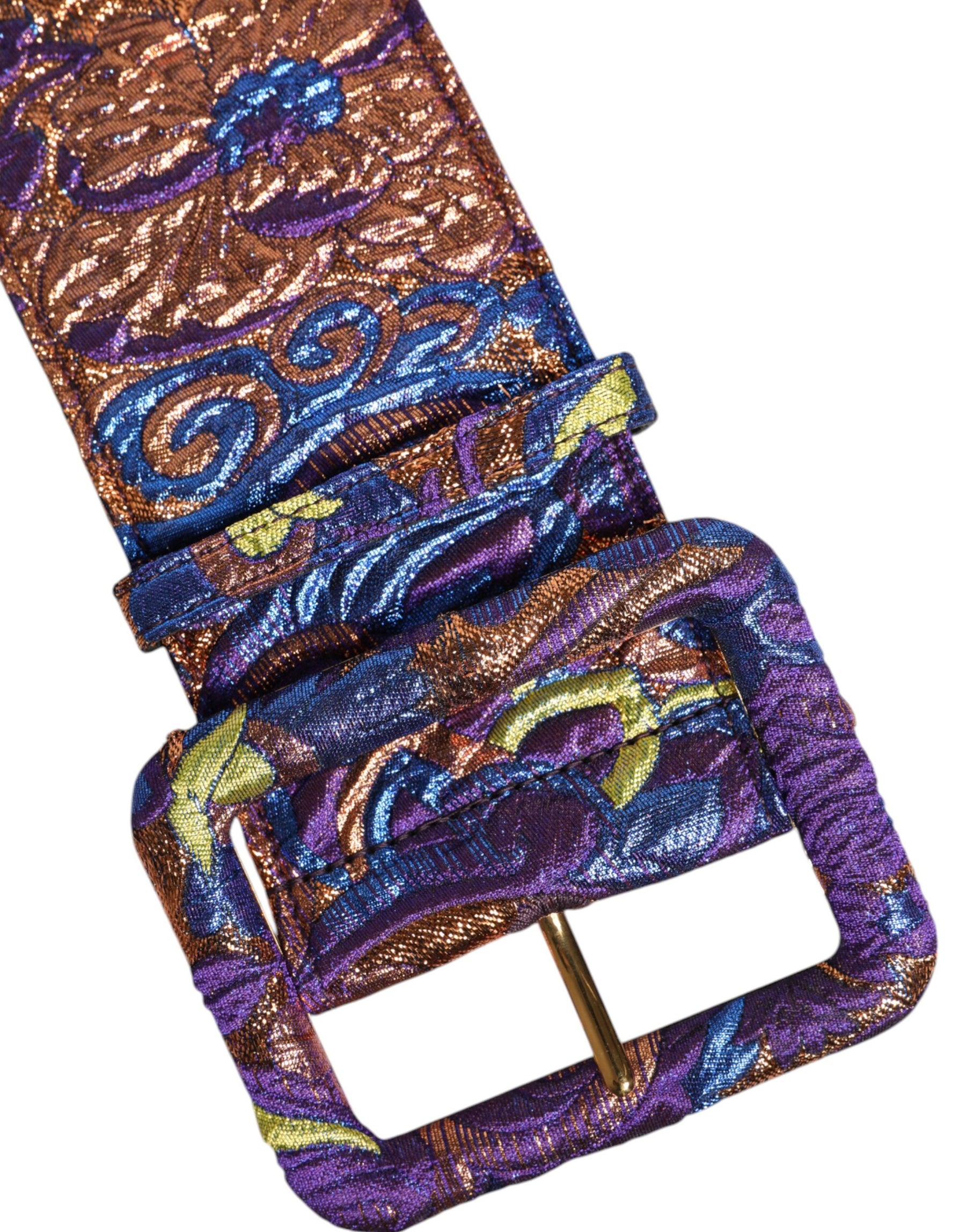 Dolce & Gabbana Multicolor Floral Jacquard Lurex Wide Waist Buckle Belt | Regal Royce