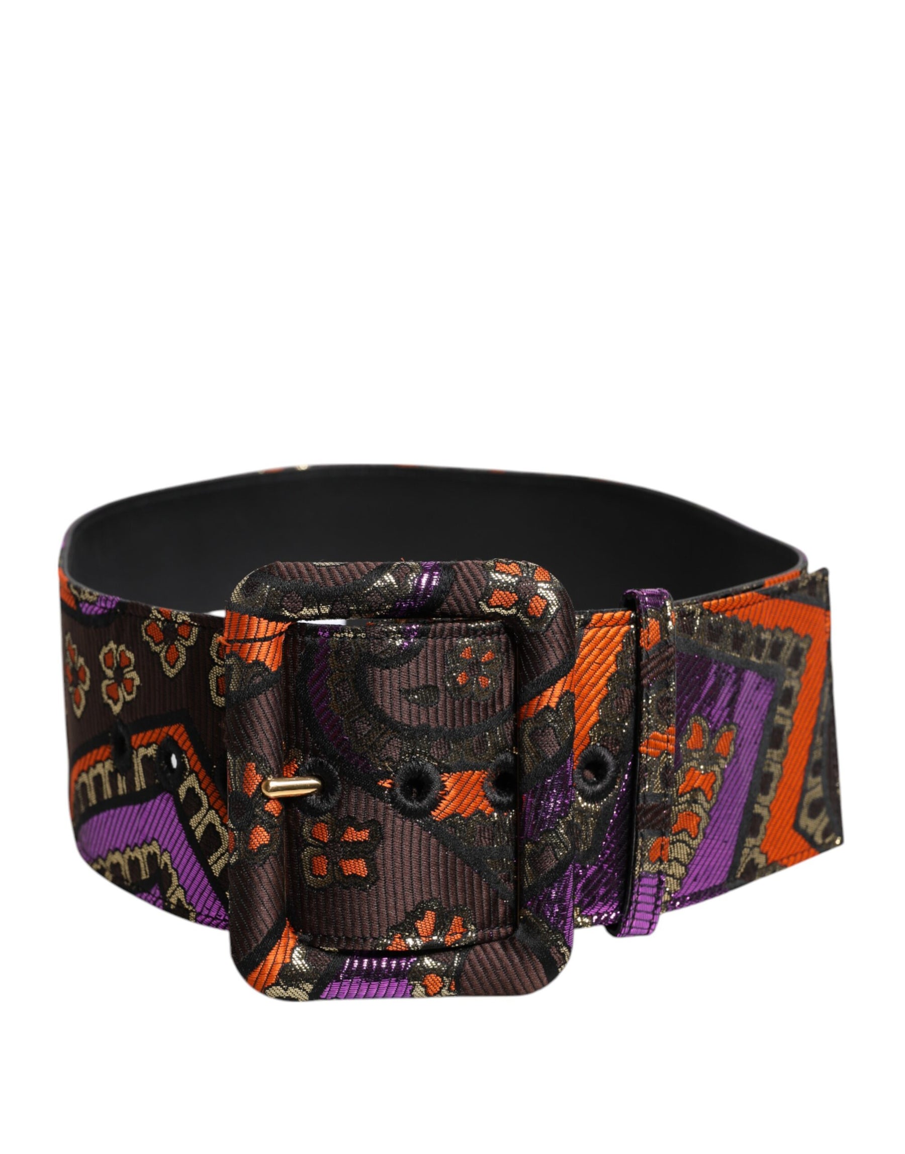 Dolce & Gabbana Multicolor Floral Jacquard Lurex Wide Waist Buckle Belt | Regal Royce