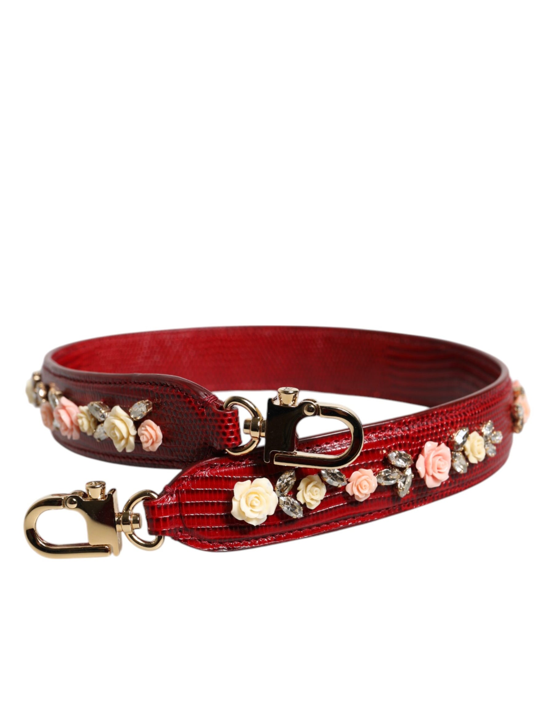 Dolce & Gabbana Red Leather Floral Embellish Bag Shoulder Strap | Regal Royce
