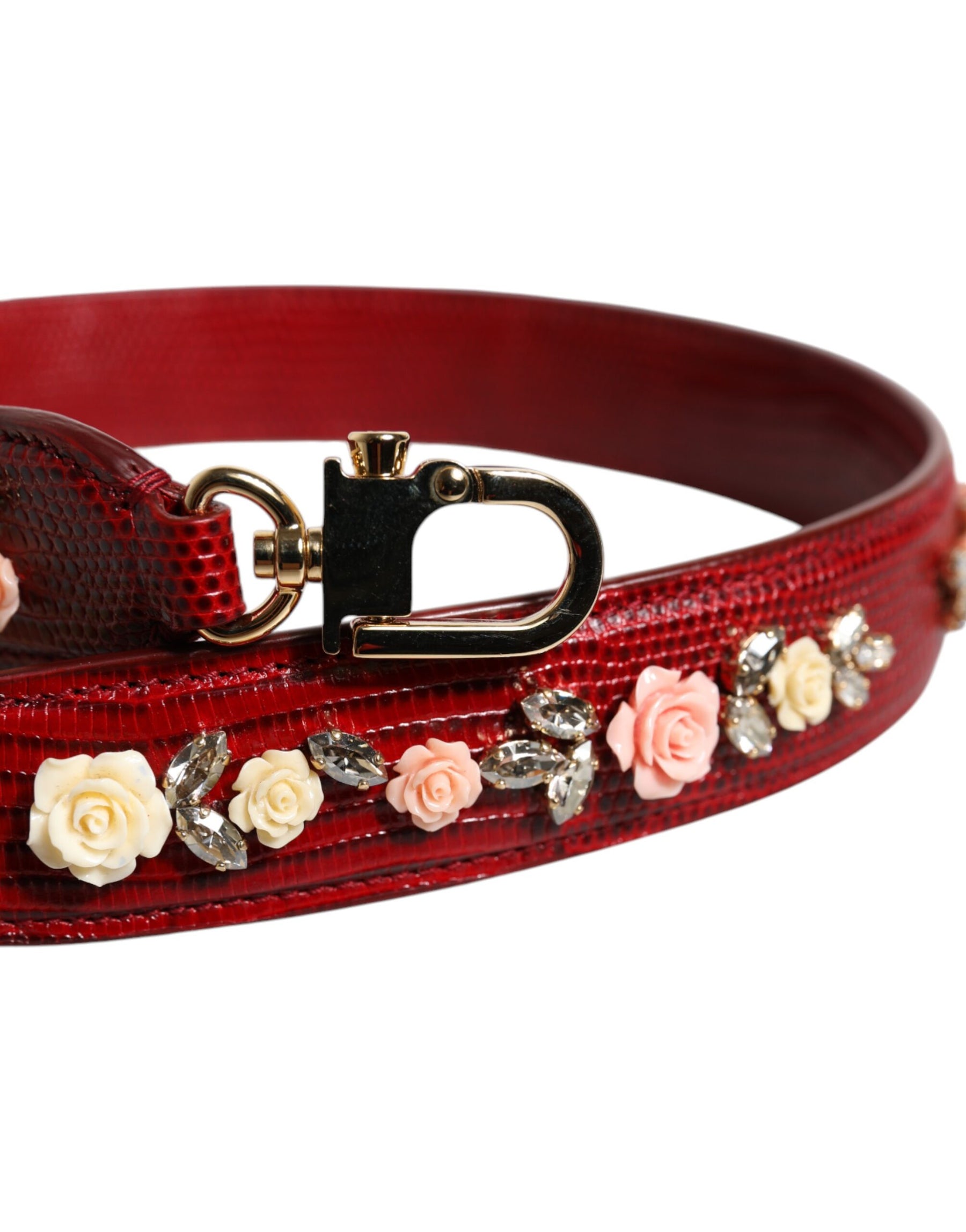 Dolce & Gabbana Red Leather Floral Embellish Bag Shoulder Strap | Regal Royce