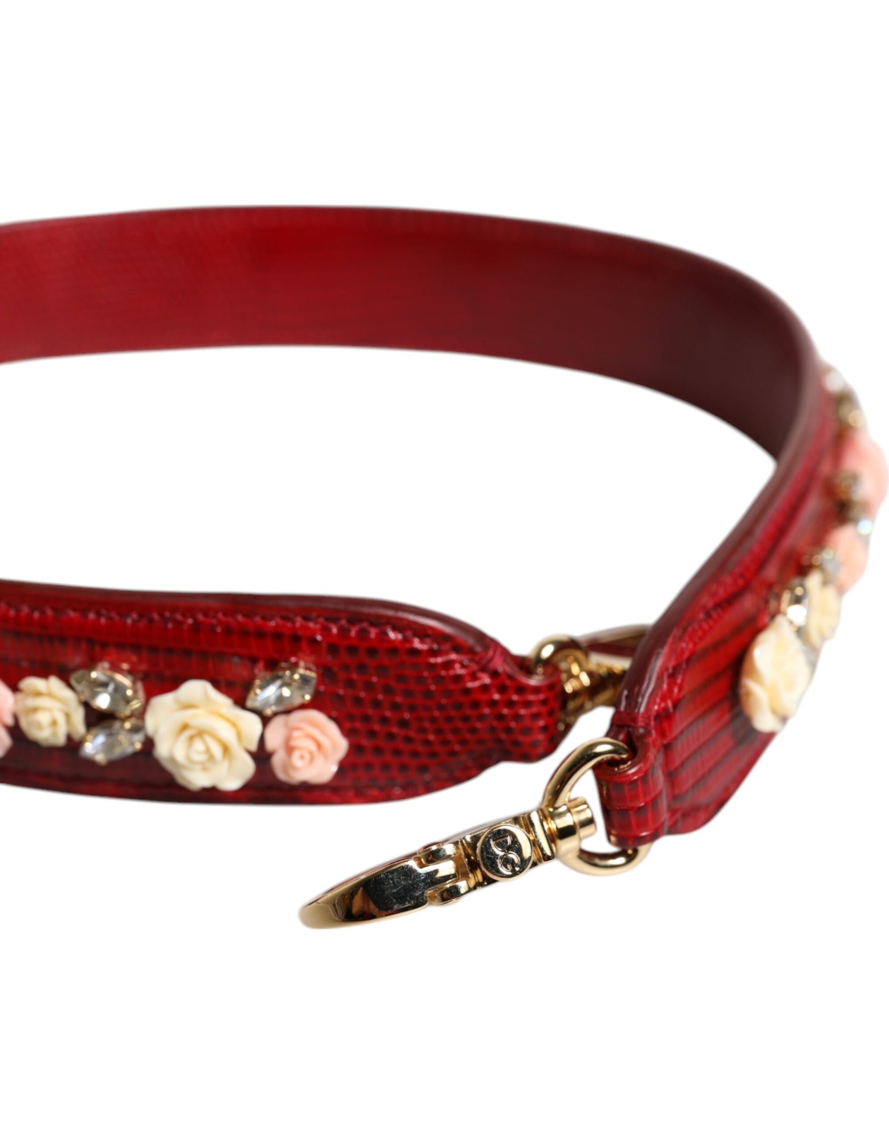 Dolce & Gabbana Red Leather Floral Embellish Bag Shoulder Strap | Regal Royce