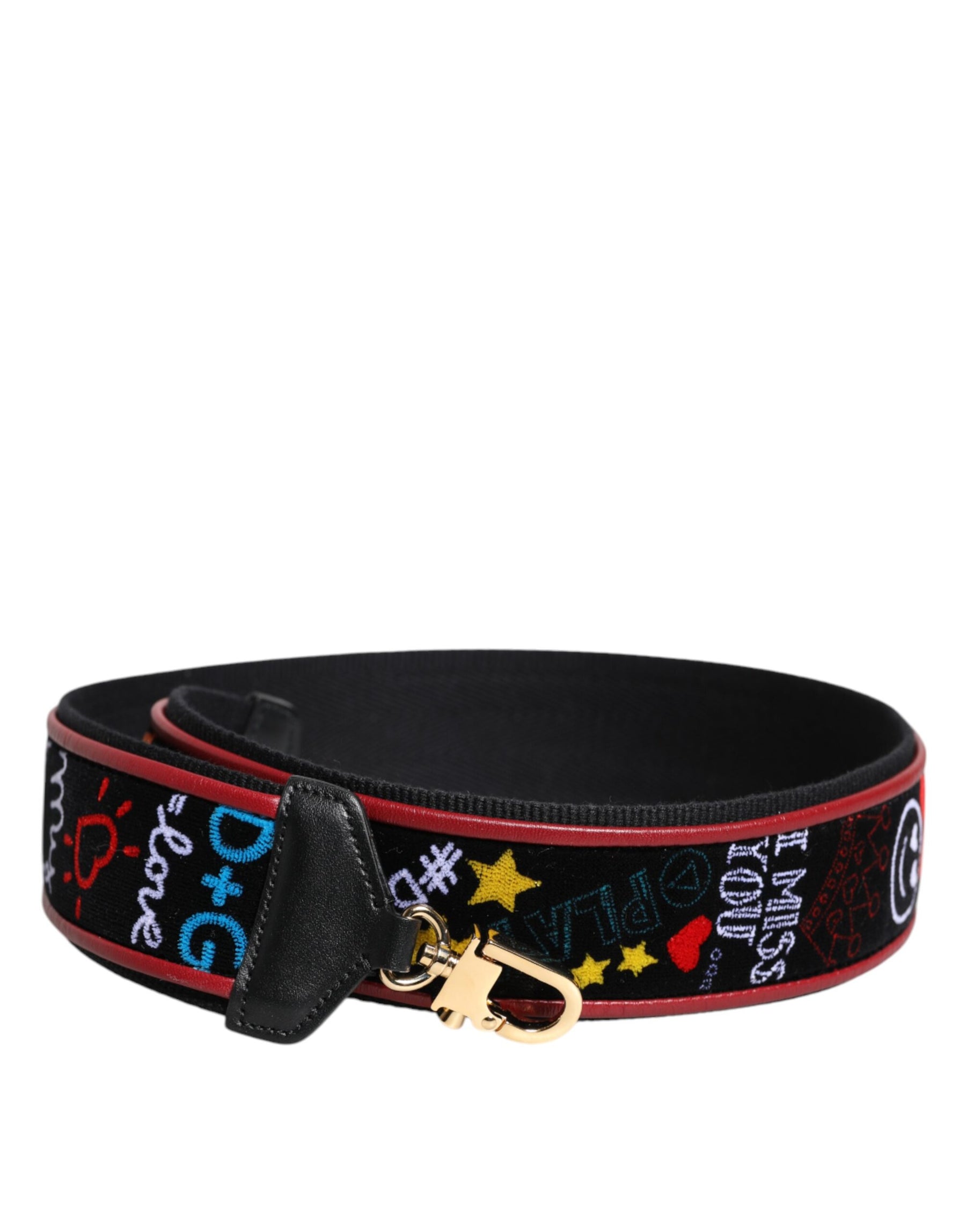 Dolce & Gabbana Black Cotton Printed Bag Shoulder Strap | Regal Royce