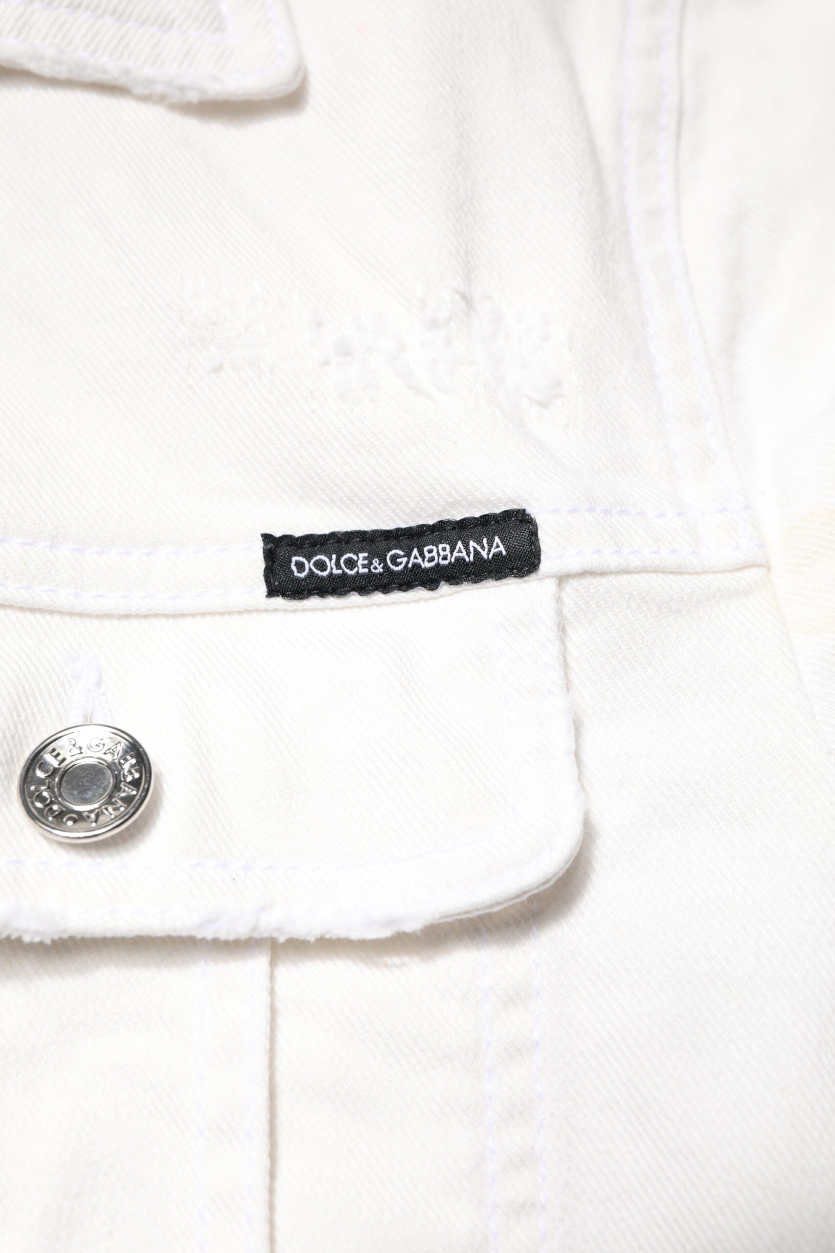 Dolce & Gabbana White Graffiti Cotton Stretch Denim Jacket | Regal Royce