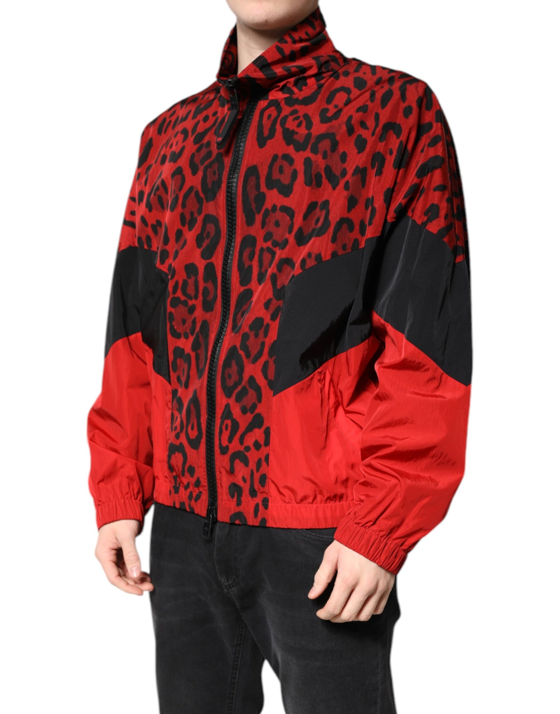 Dolce & Gabbana Red Leopard Nylon Bomber Full Zip Jacket | Regal Royce