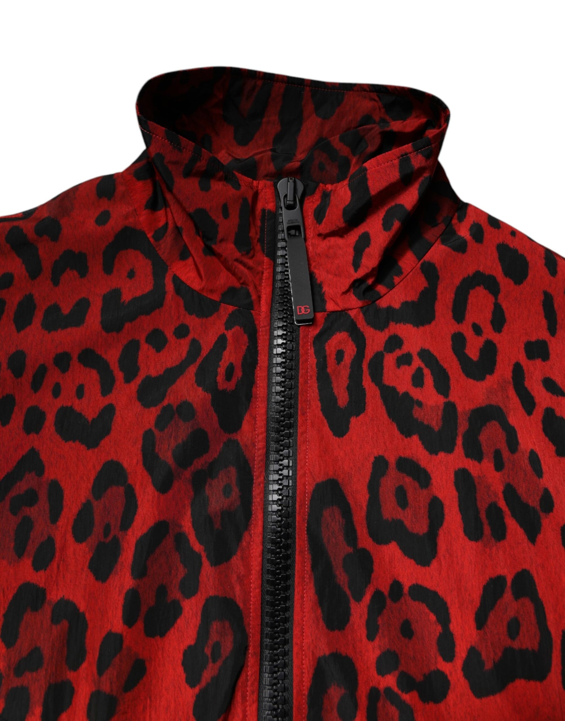 Dolce & Gabbana Red Leopard Nylon Bomber Full Zip Jacket | Regal Royce